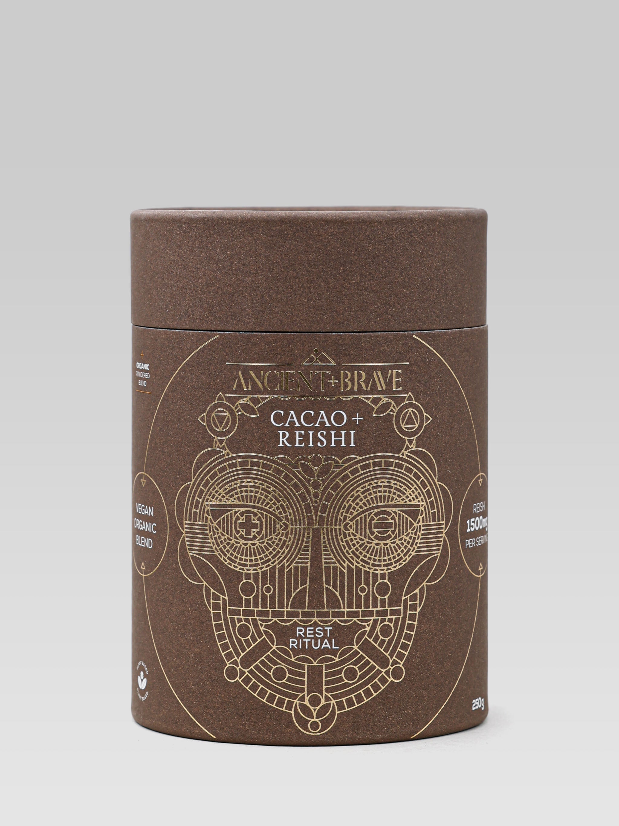 Product shot of Ancient and Brave Cacao and Reishi Supplement Image greenlane