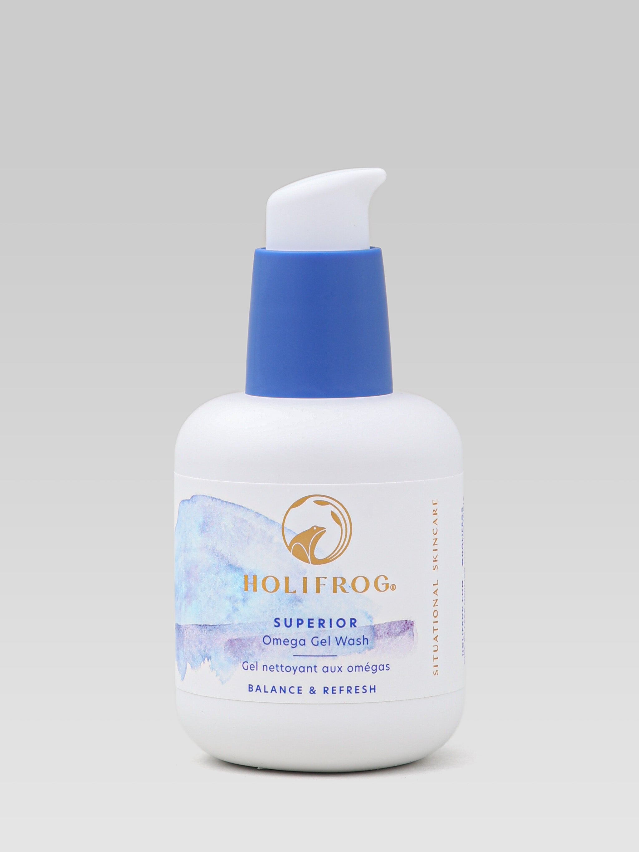 Product shot of Holifrog Superior Omega Gel wash Balance and Refresh Image greenlane
