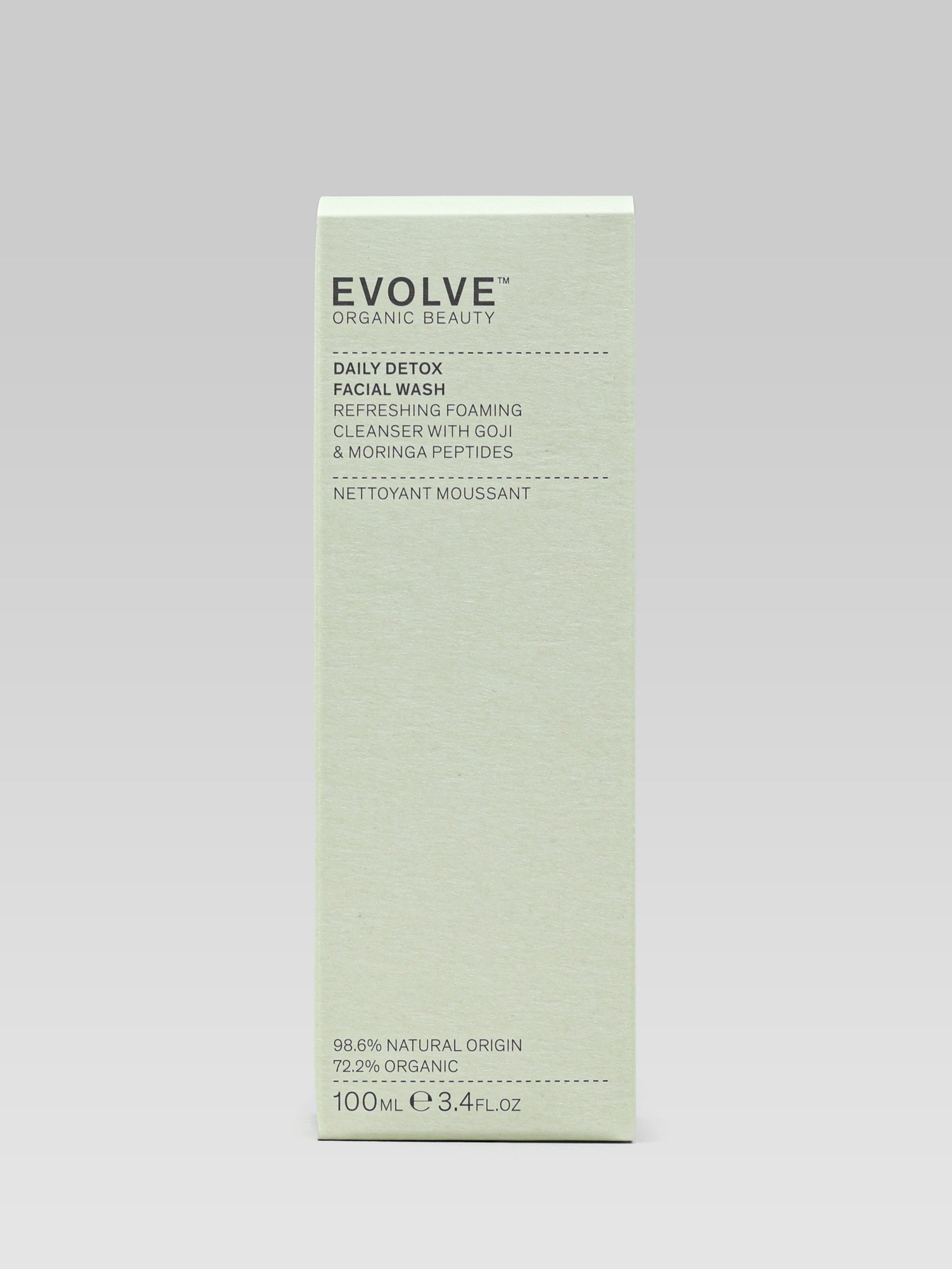 EVOLVE ORGANIC BEAUTY Daily Detox Facial Wash with Goji & Moringa Peptides packaging