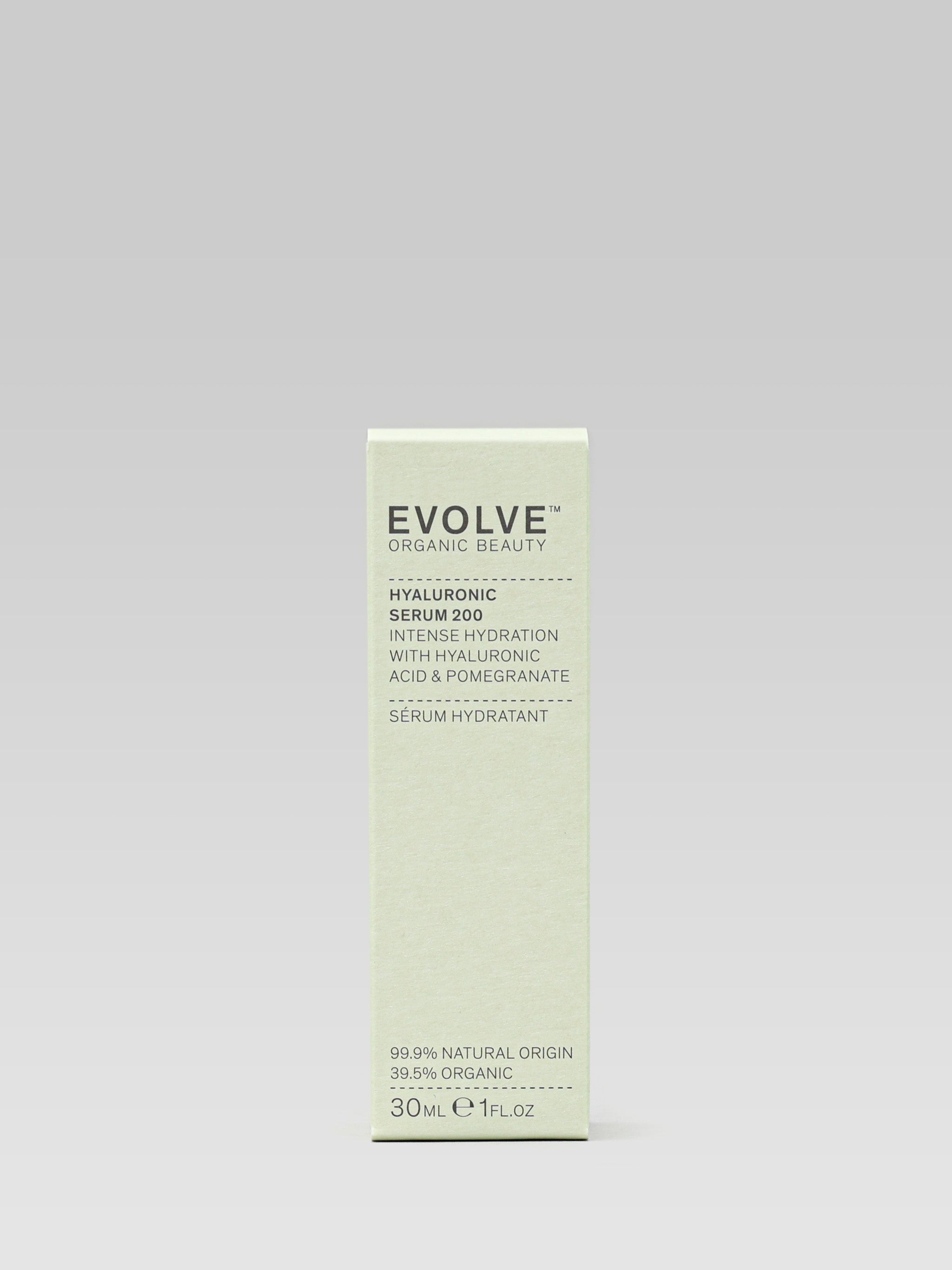 EVOLVE ORGANIC BEAUTY Hyaluronic Serum 200 intense hydration with hyaluronic acid and pomegranate packaging
