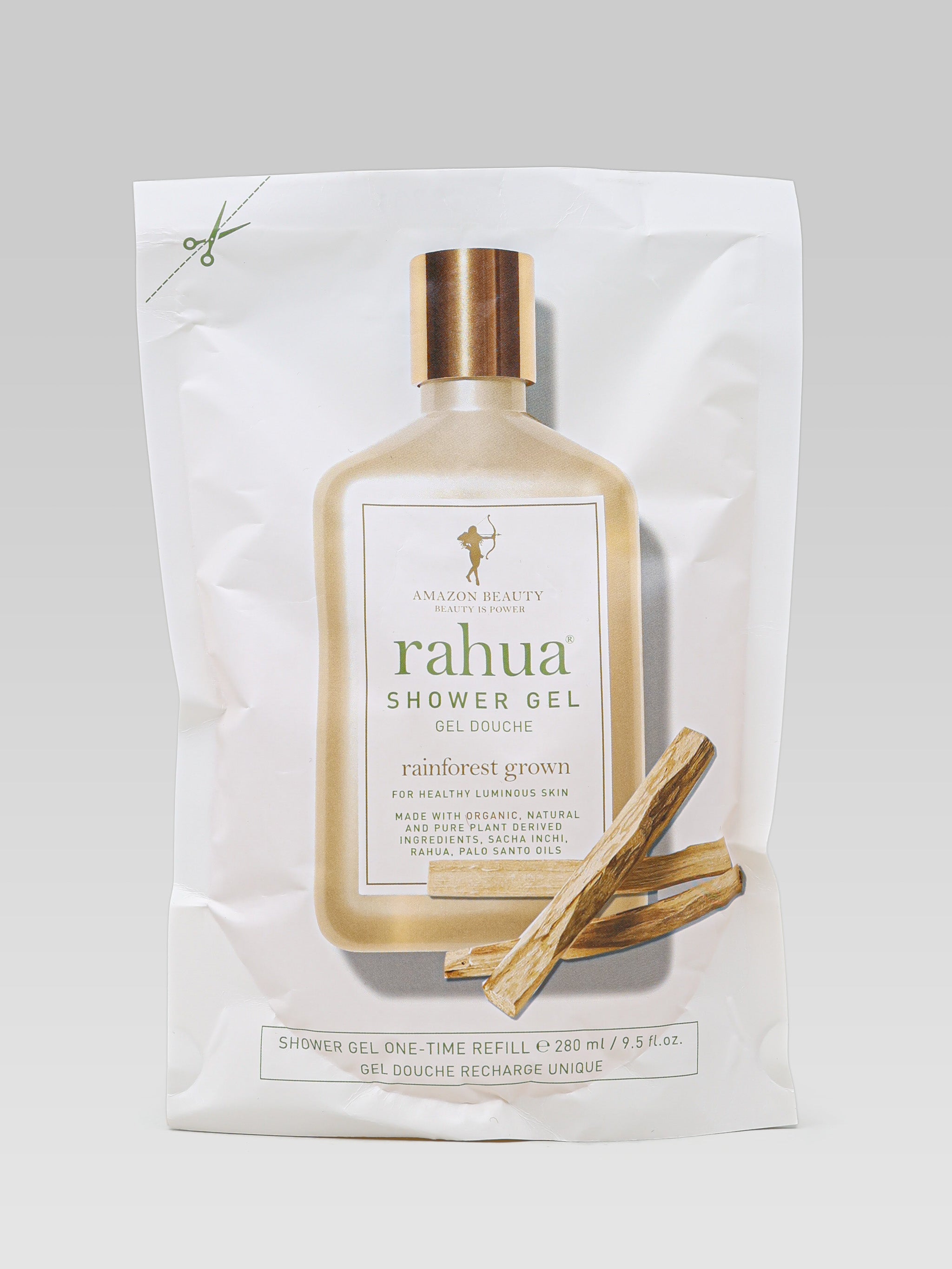 RAHUA Shower Gel Refill for healthy luminous skin made with organic, natural and pure plant derived ingredients, sacha inchi, Rahua, Palo Santo Oils product shot 280 ml