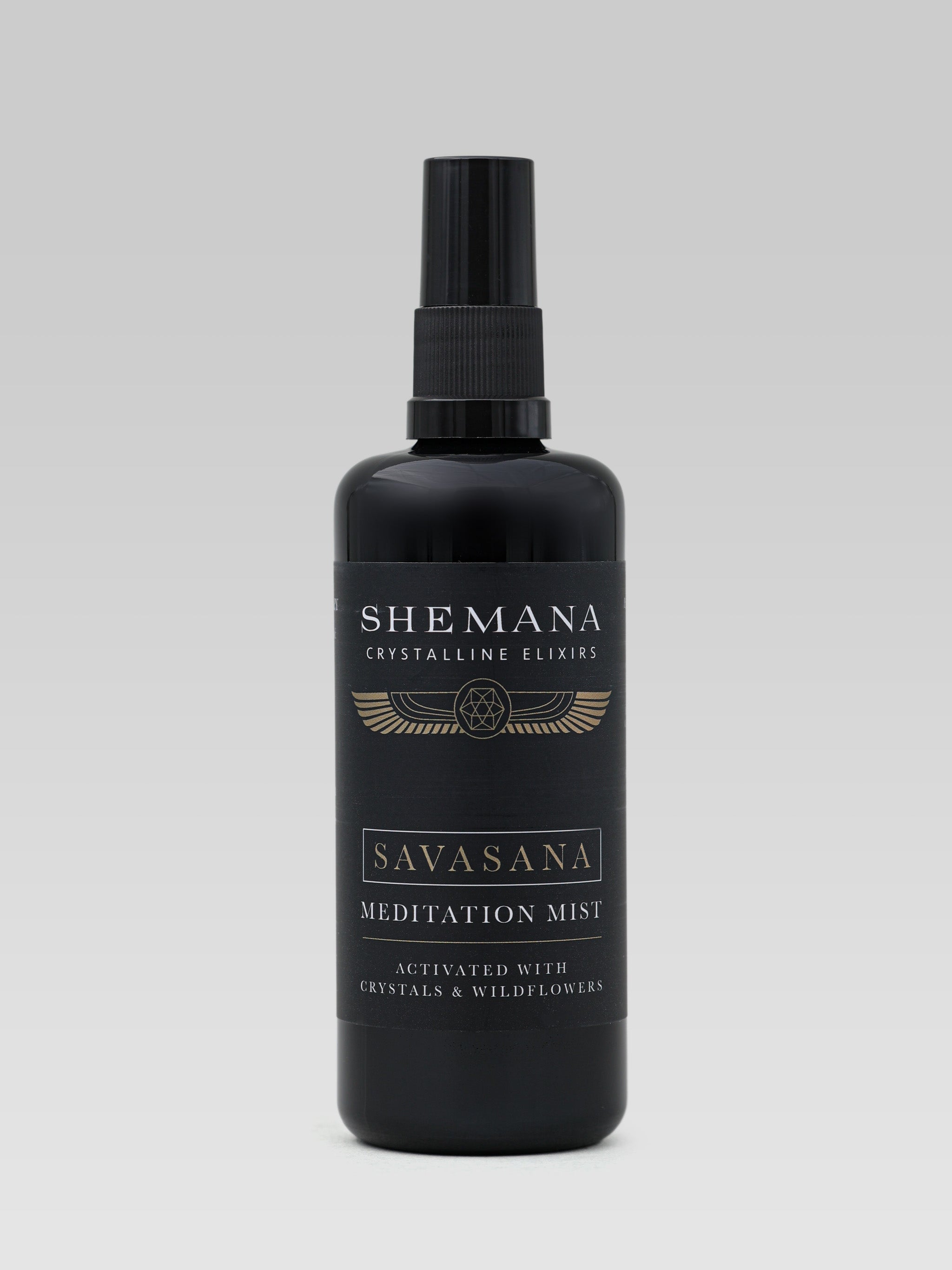 Shemana Savasana Meditation Mist product shot Activated with Crystals and Wildflowers