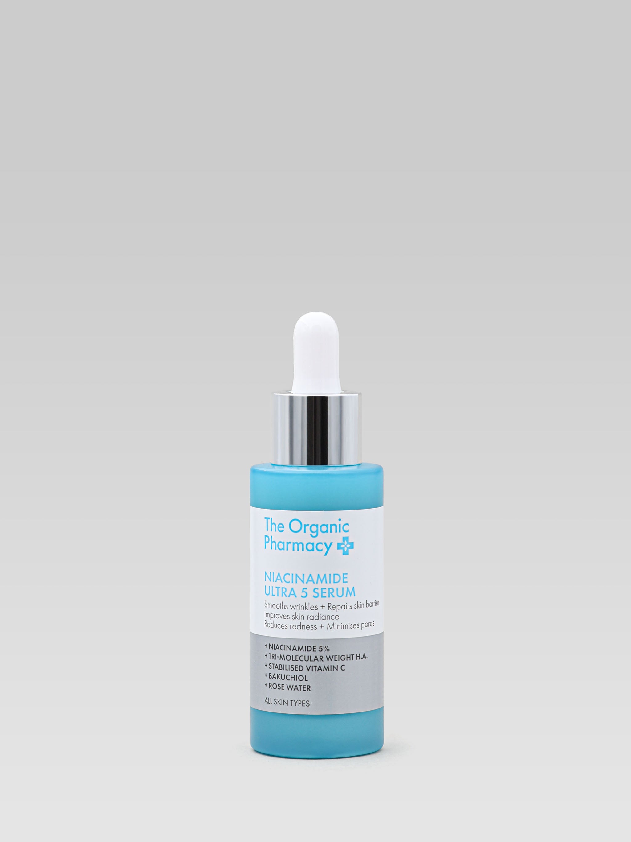 THE ORGANIC PHARMACY Niacinamide Ultra 5 Serum Smooths wrinkles, repairs skin improves skin radiance, reduces redness and minises pores, vitamin c, rose water, all skin types product shot