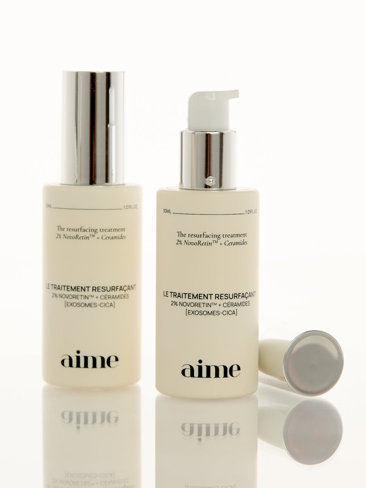 AIME The Resurfacing Treatment serum bottles with pump dispenser