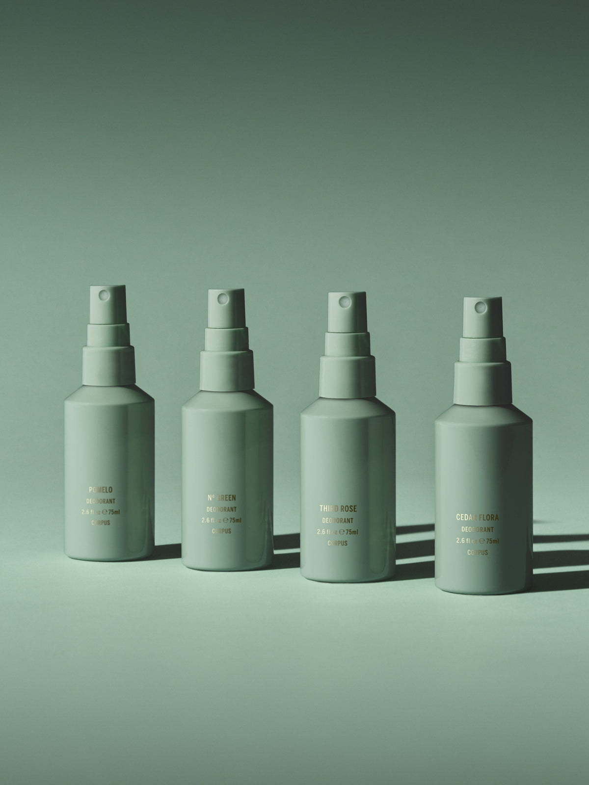 Corpus Deodorant Spray bottles in minimalist setting