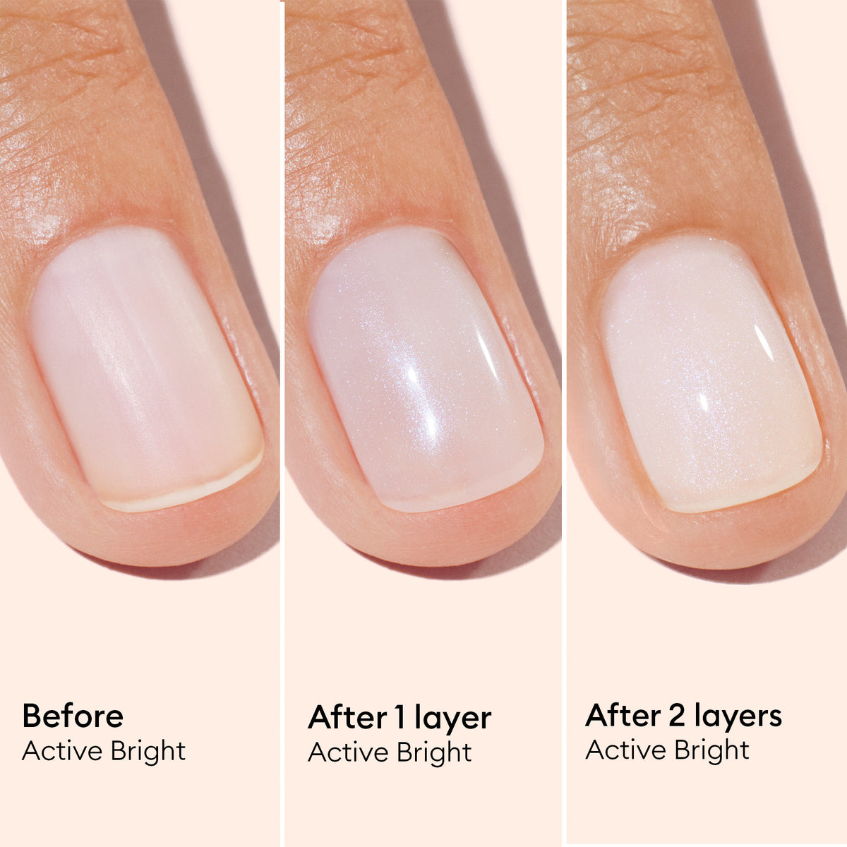 Manucurist Active Bright before and after one and two coats on nails