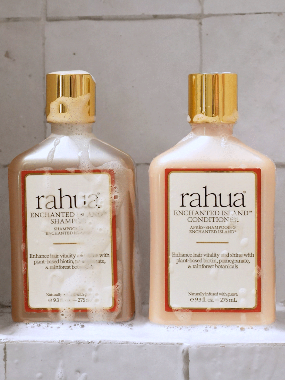 Rahua Enchanted Island Shampoo and Conditioner duo in the shower