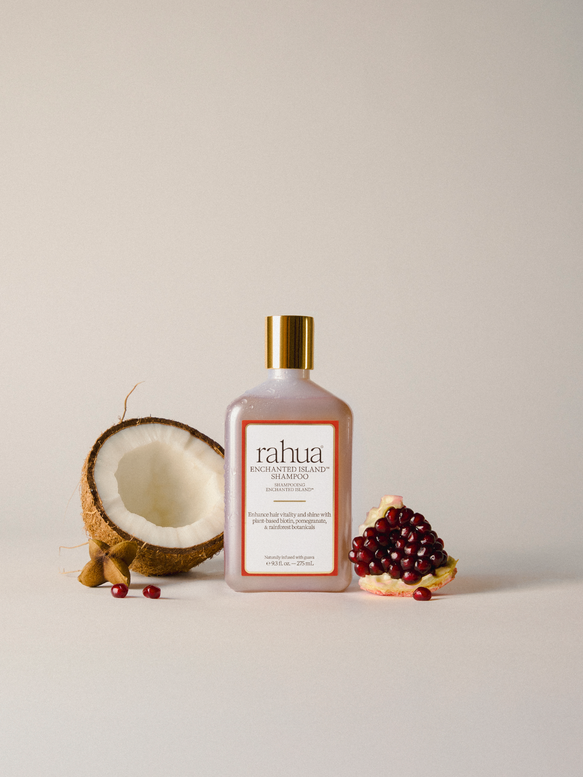 Rahua Enchanted Island Shampoo with coconut and pomegranate, nourishing hair care lifestyle image