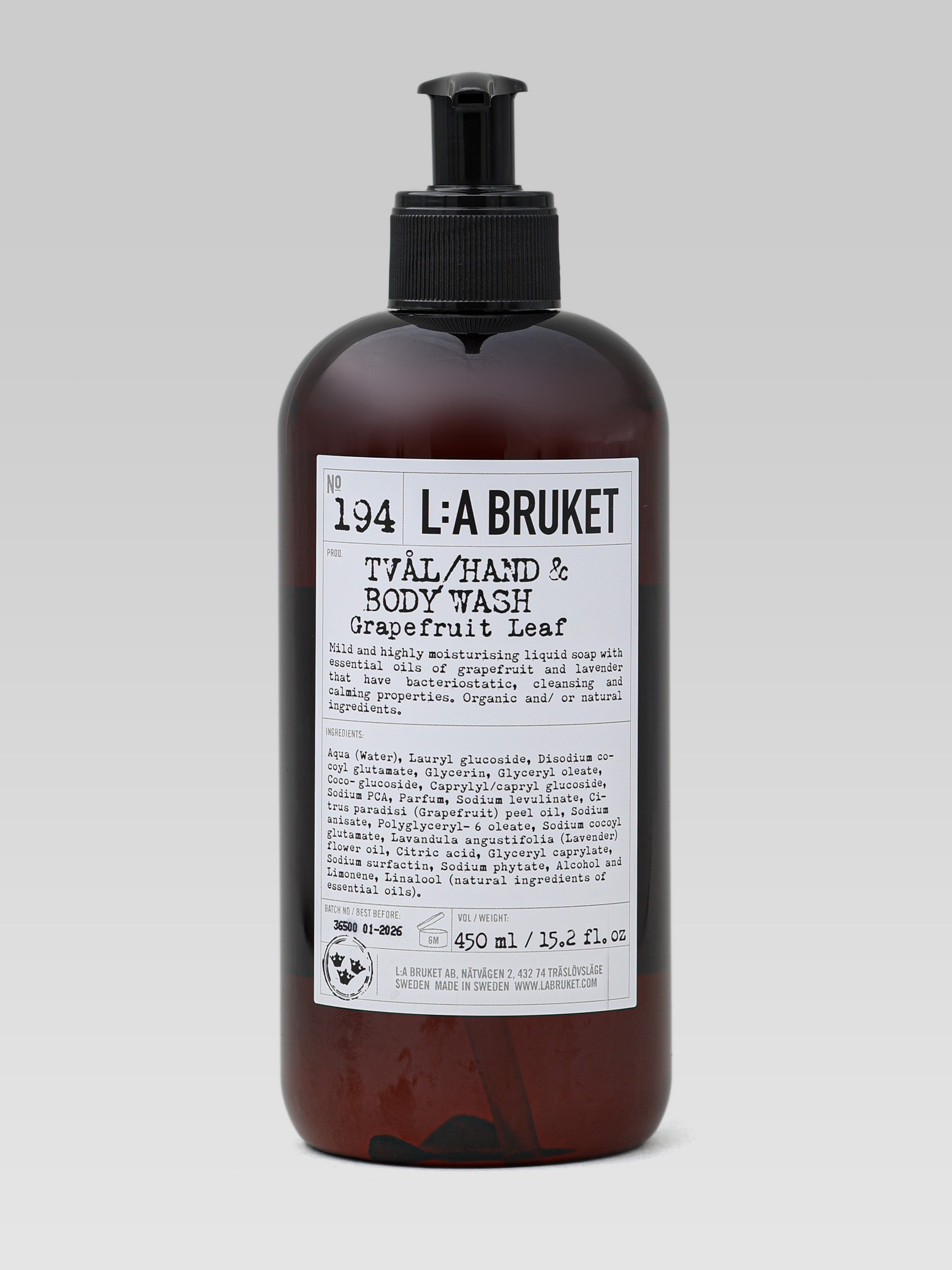 Product shot of LA BRUKET No194 Hand and BodyWash Grapefruit Leaf 450ml Image greenlane