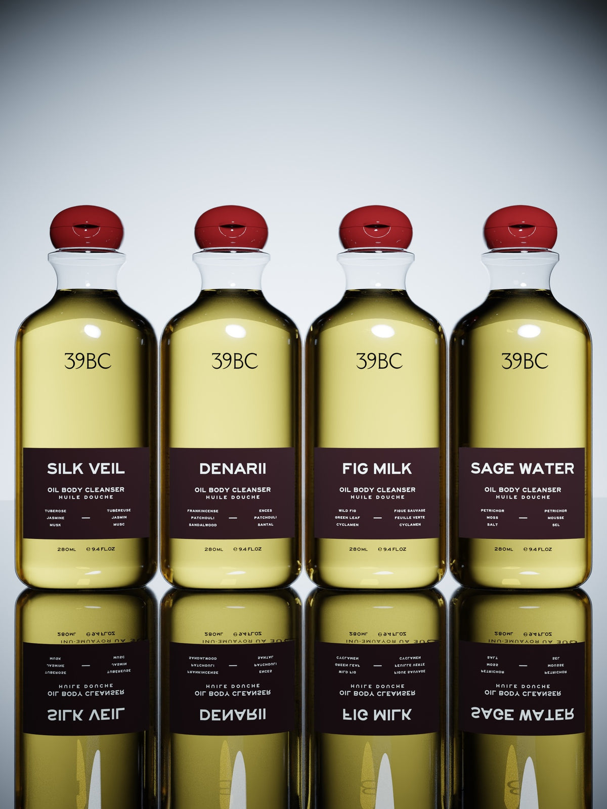 39BC Body Oil Cleanser collection with Silk Veil, Denarii, Fig Milk and Sage Water