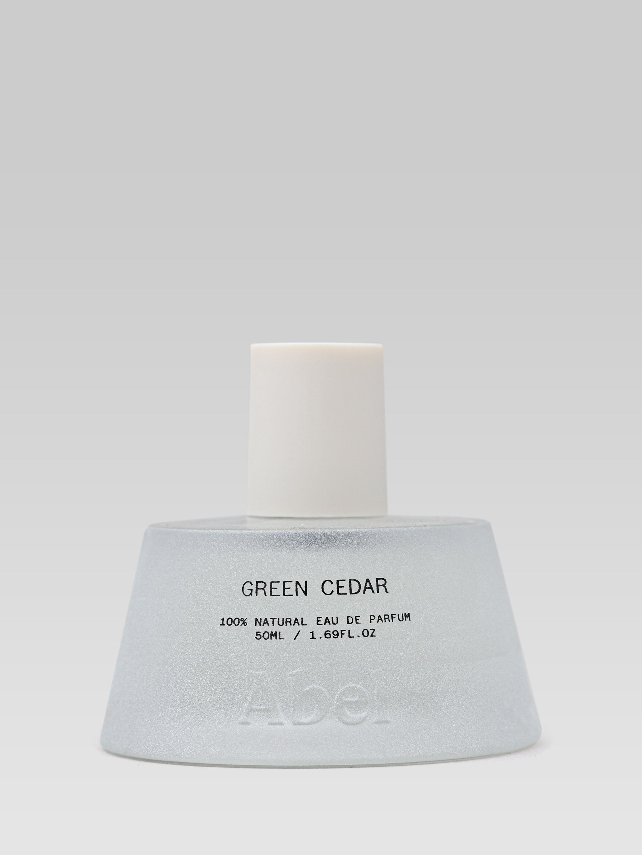 ABEL Green Cedar 100% Natural Eau de Parfum 50 ml bottle on grey background