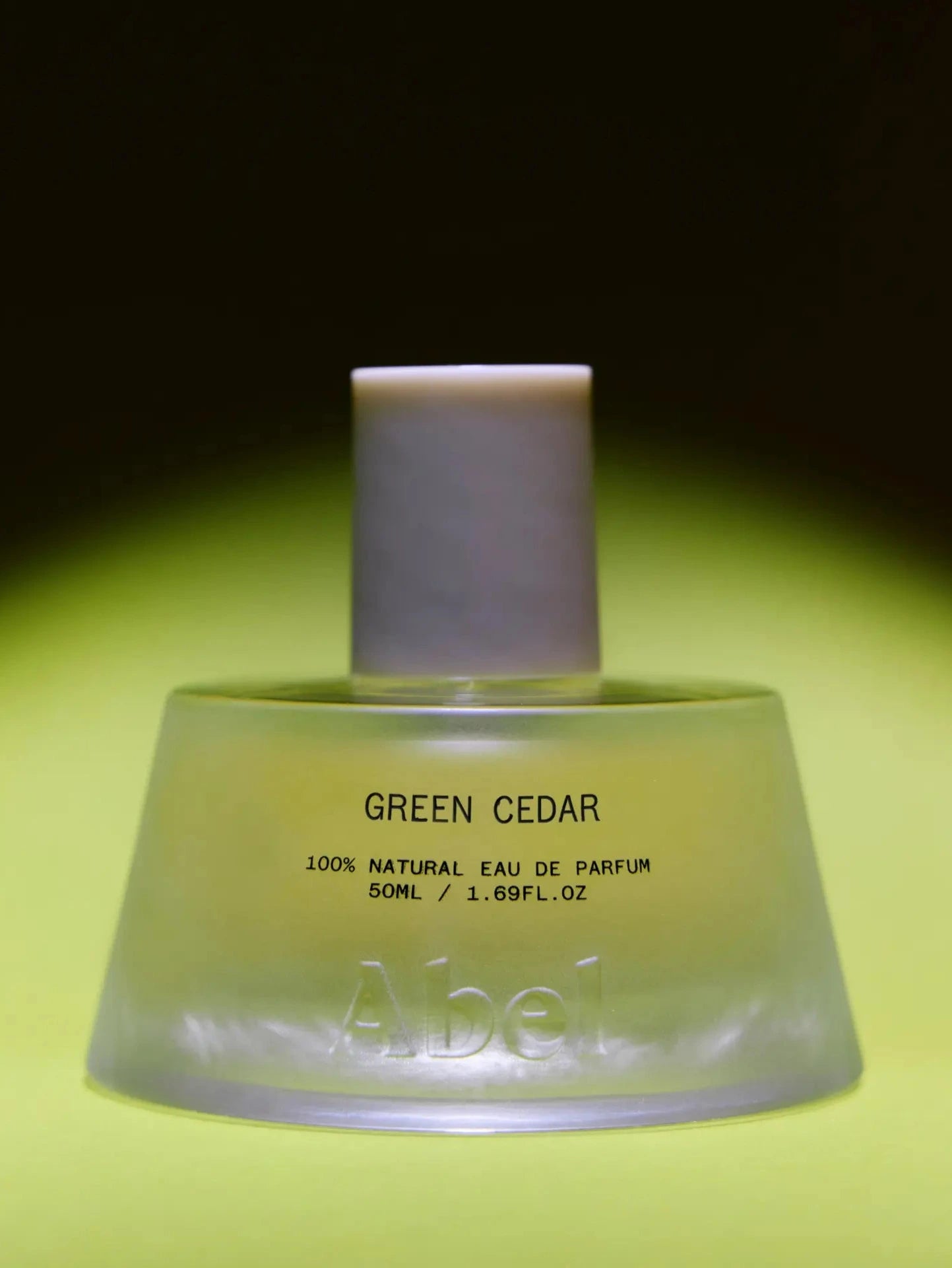 ABEL Green Cedar Eau de Parfum bottle – natural luxury fragrance inspired by cedarwood and forest landscapes