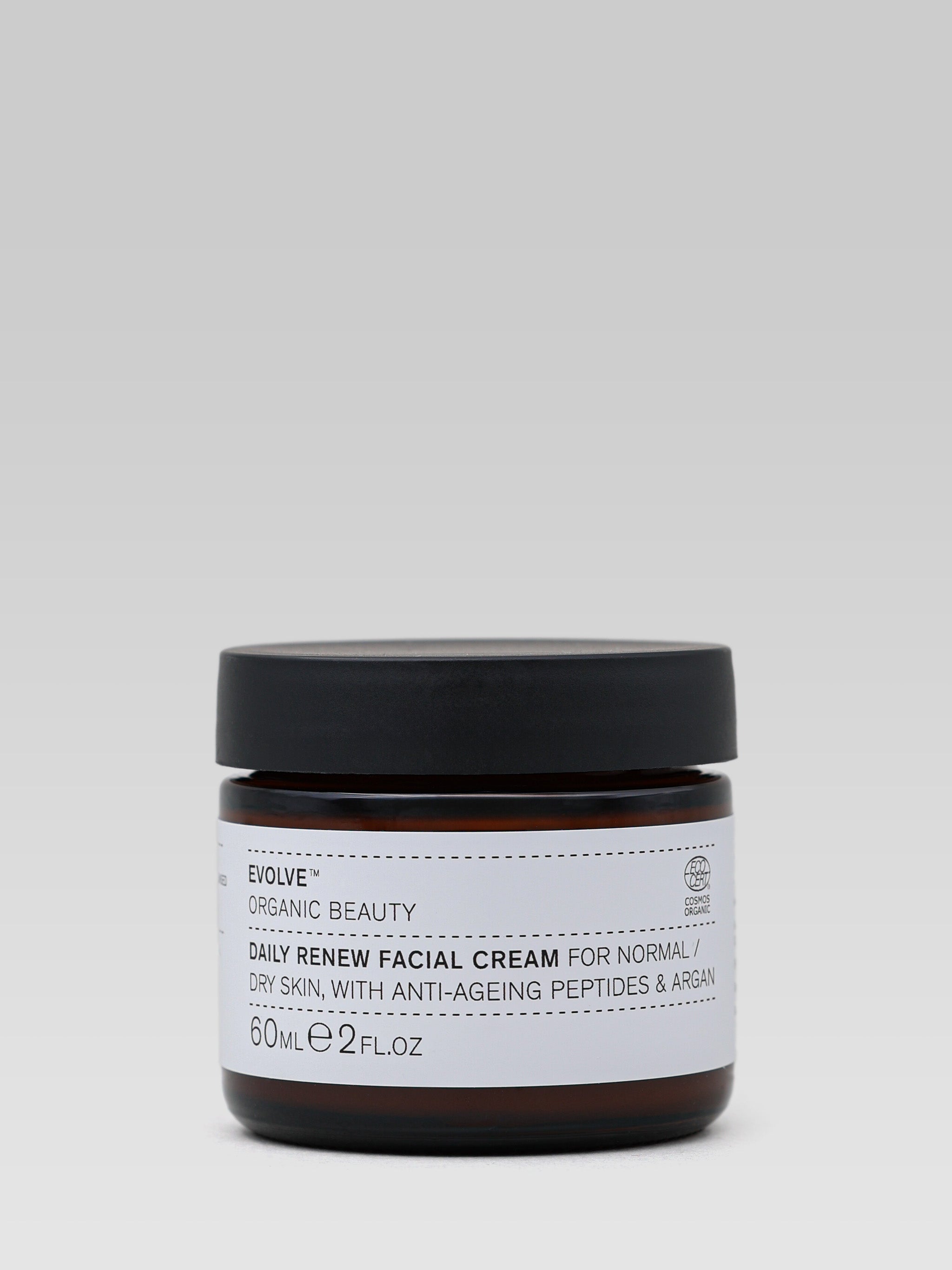 Evolve Beauty Daily Renew Facial Cream for normal dry skin with anti-ageing peptides and argan