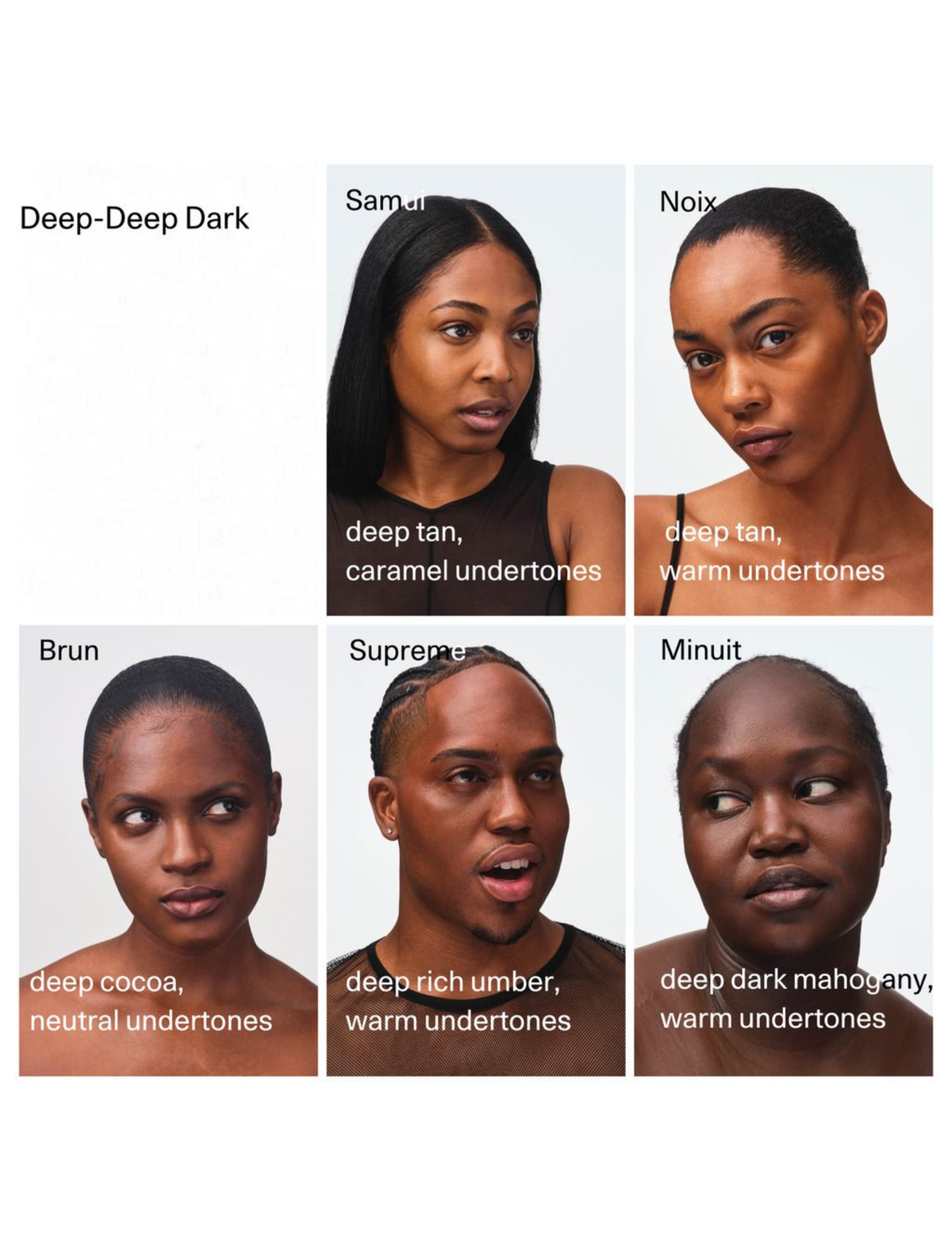 FARA HOMIDI Essential Face Compact shade guide for deep skin tones including Minuit