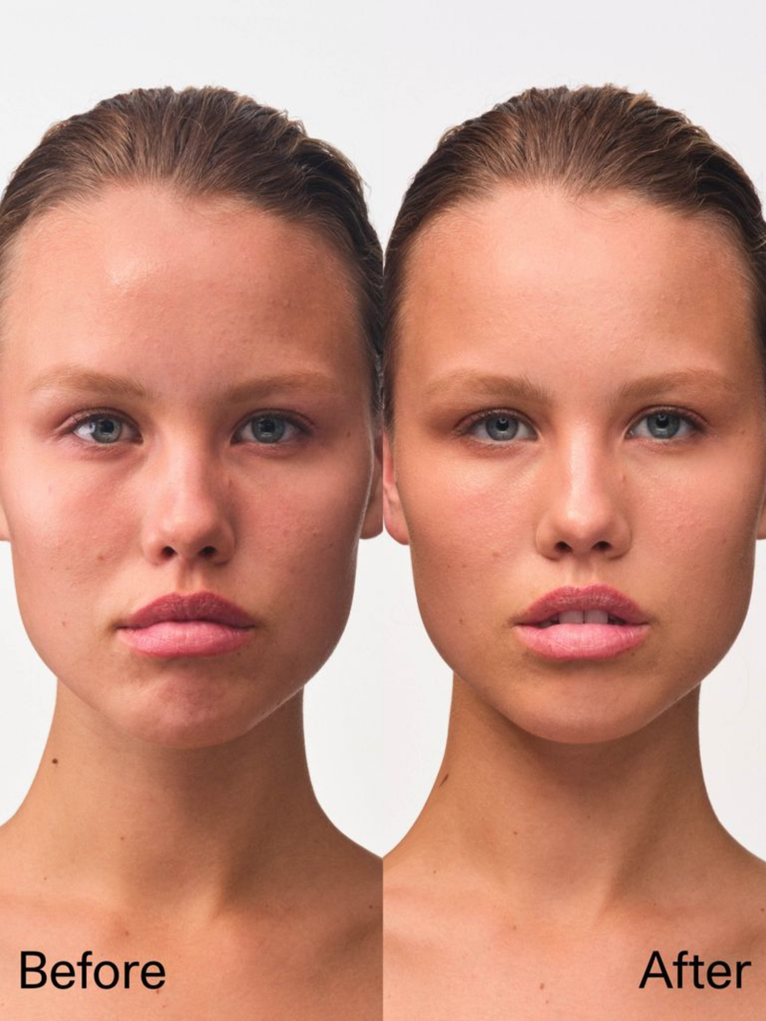FARA HOMIDI Essential Face Compact in Suede before and after makeup application