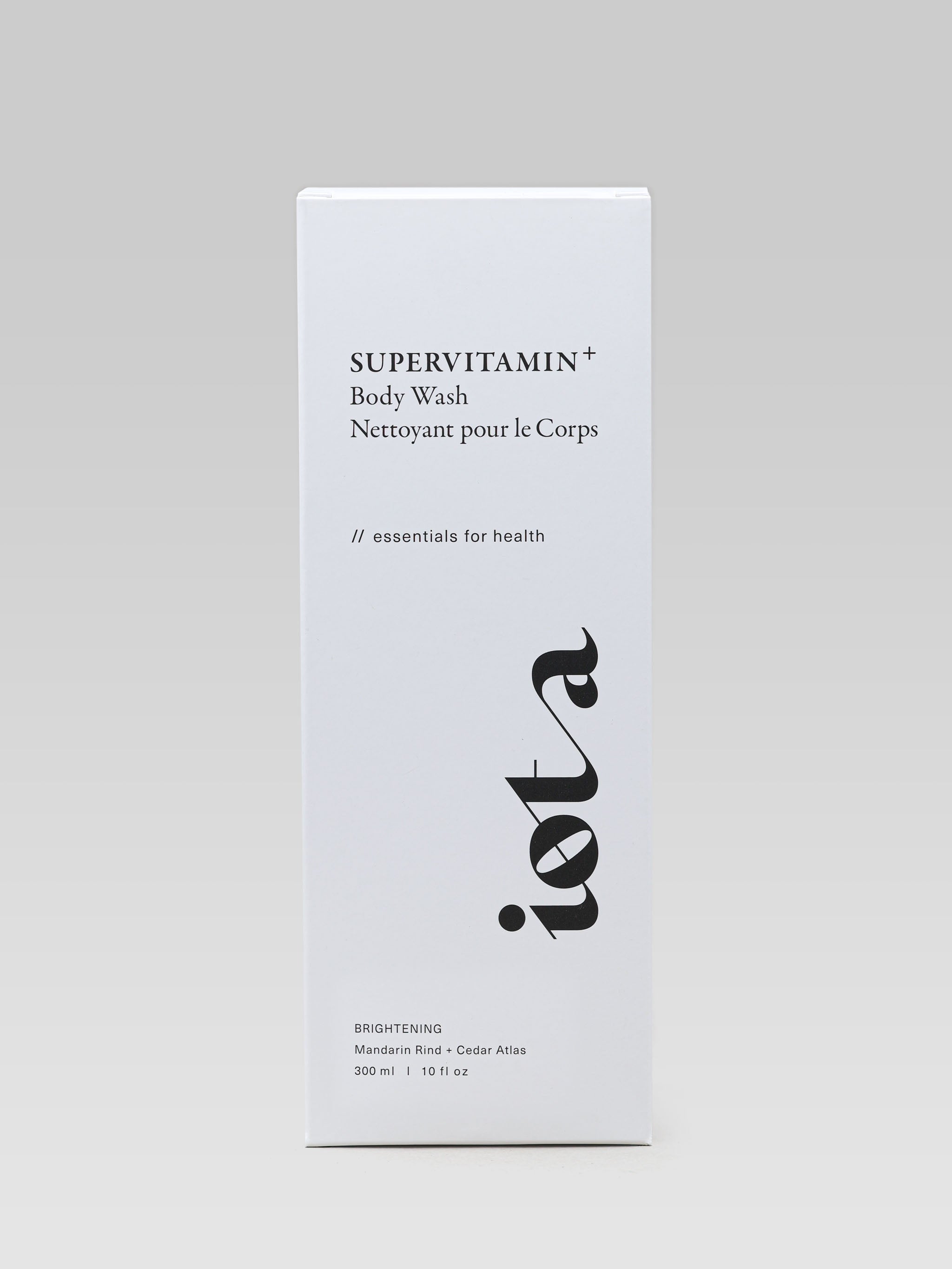 IOTA Supervitamin+ Body Wash Brightening packaging with Mandarin Rind and Cedar Atlas