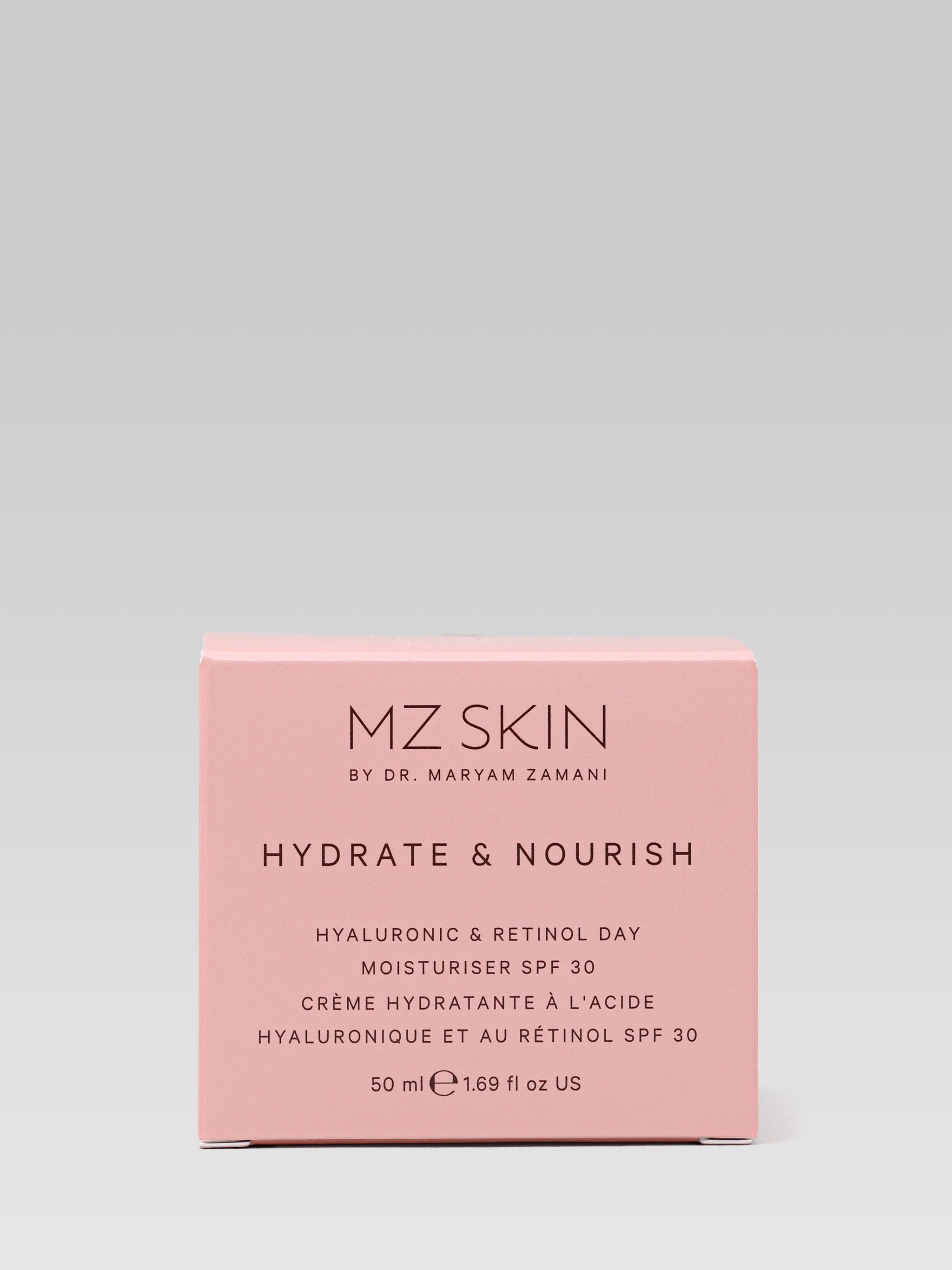 MZ Skin Hydrate and Nourish Cream Hyaluronic Retinol Day Moisturizer SPF 30 product packaging 