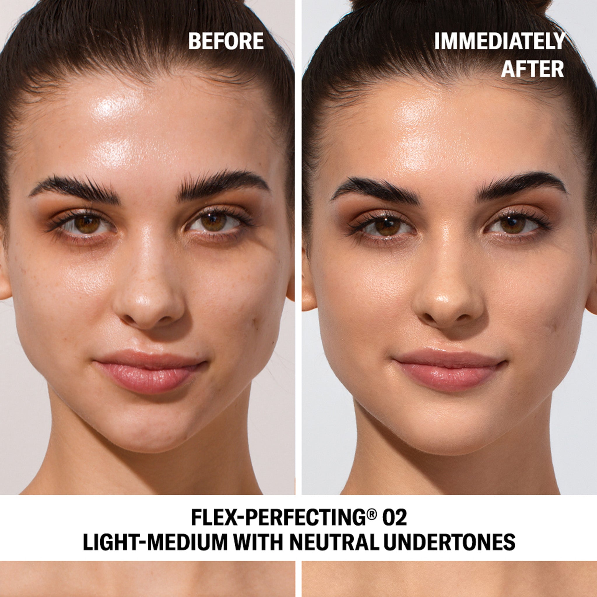 ODACITÉ Mineral Drops Tinted SPF 50 Flex-Perfecting 02 before and after comparison
