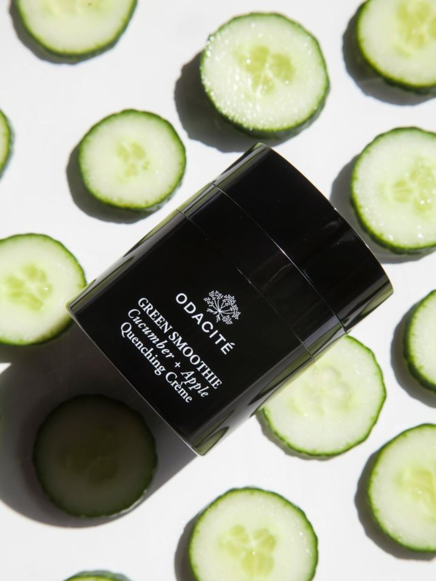 ODACITÉ Ultra-Quenching Crème Green Smoothie® product with cucumber slices
