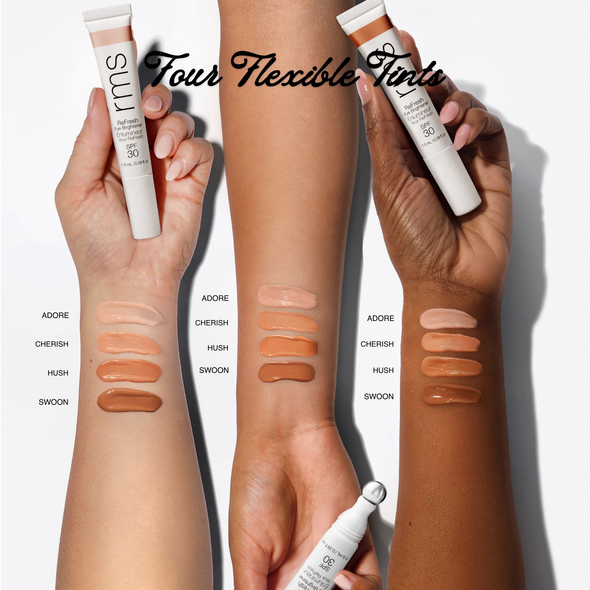 RMS BEAUTY ReFresh Eye Brightener SPF 30 + Correcting Tint arm swatches