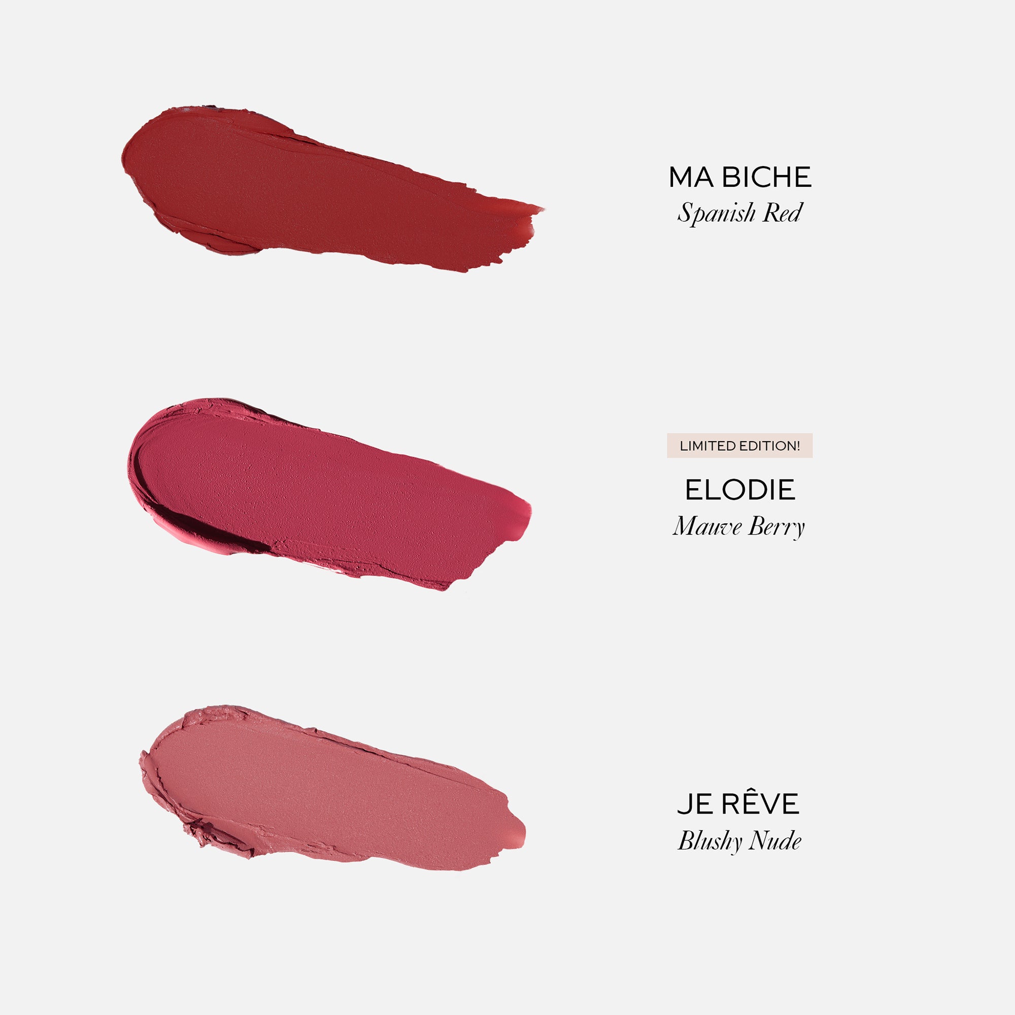 WESTMAN ATELIER Petite Lip Suede Matte Lipstick Trio swatches