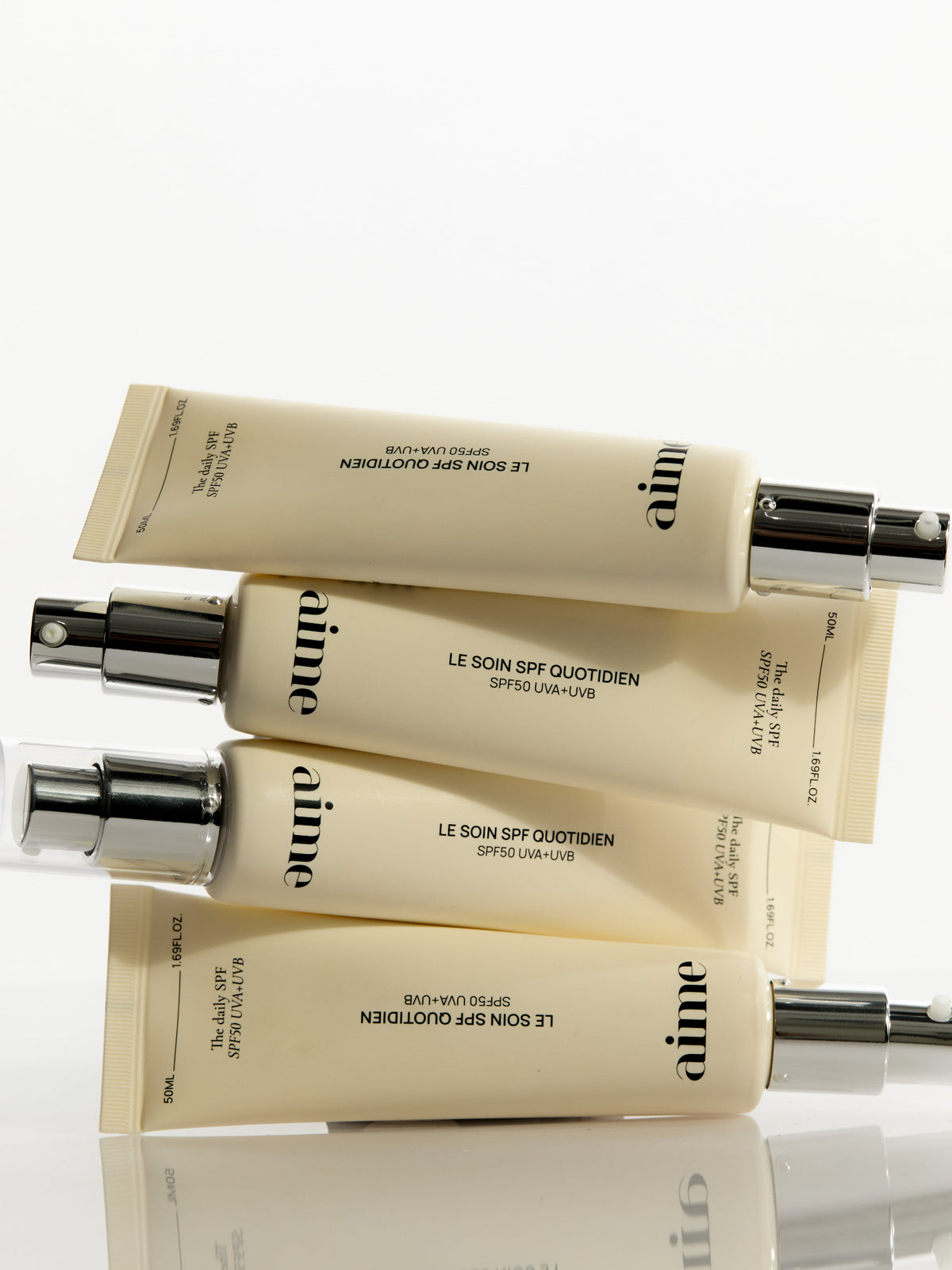 AIME The Daily SPF SPF50 UVA+UVB sunscreen tubes