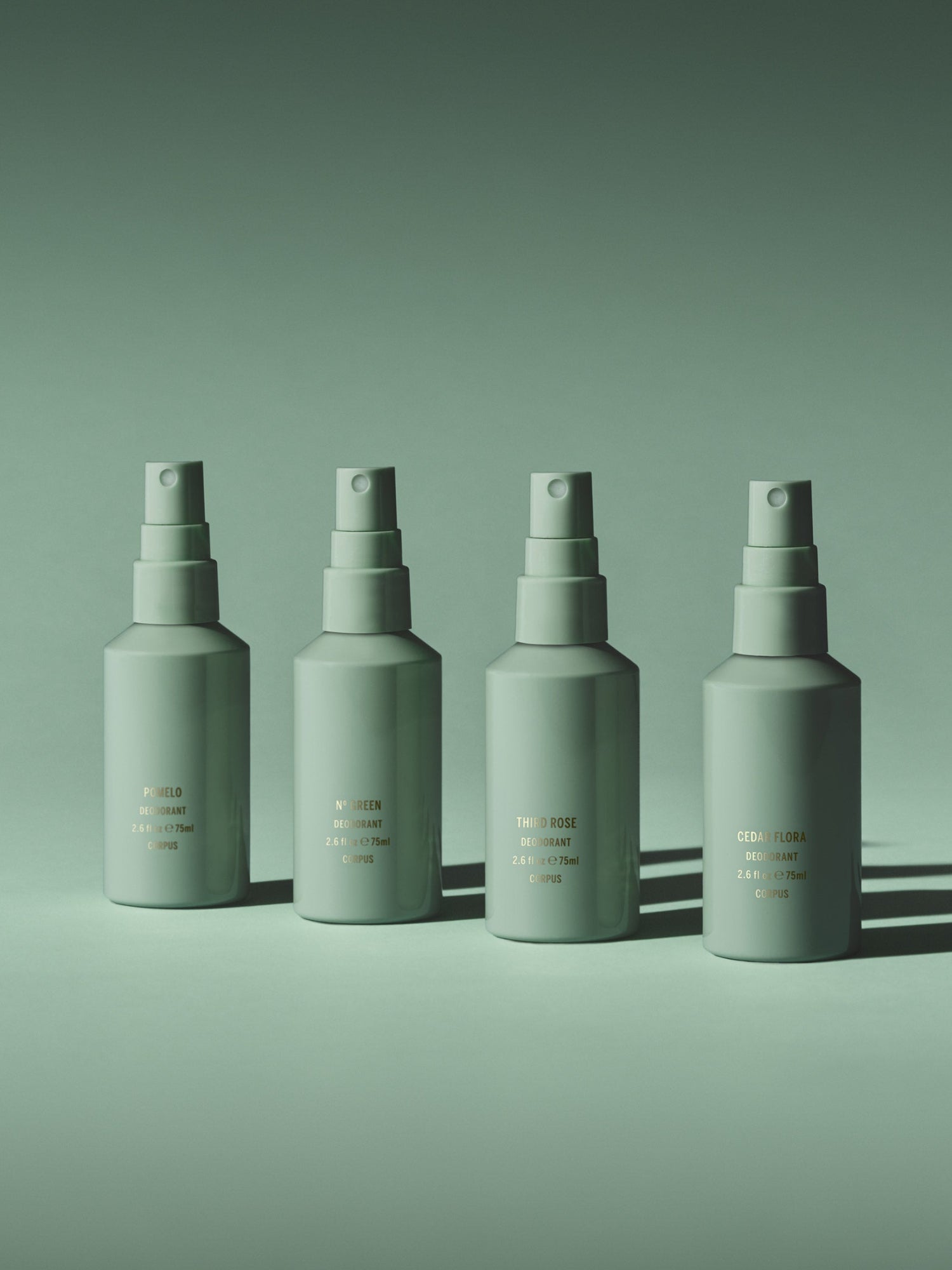 Corpus Deodorant Spray bottles in minimalist setting