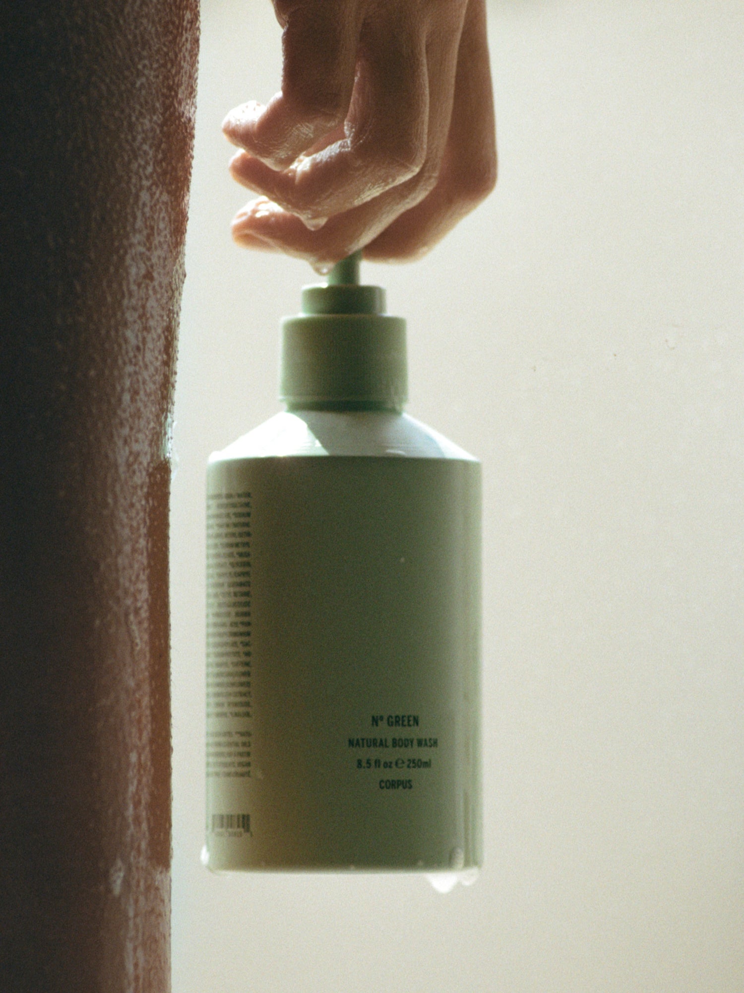 Corpus N° Green Body Wash bottle used in shower
