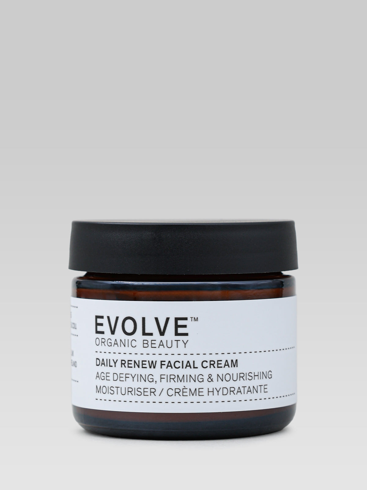 Evolve Organic Beauty Daily Renew Facial Cream in amber glass jar