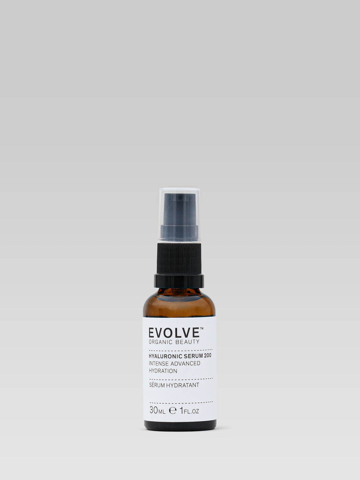 Evolve Organic Beauty Hyaluronic Serum 200 intense hydration serum in amber glass bottle