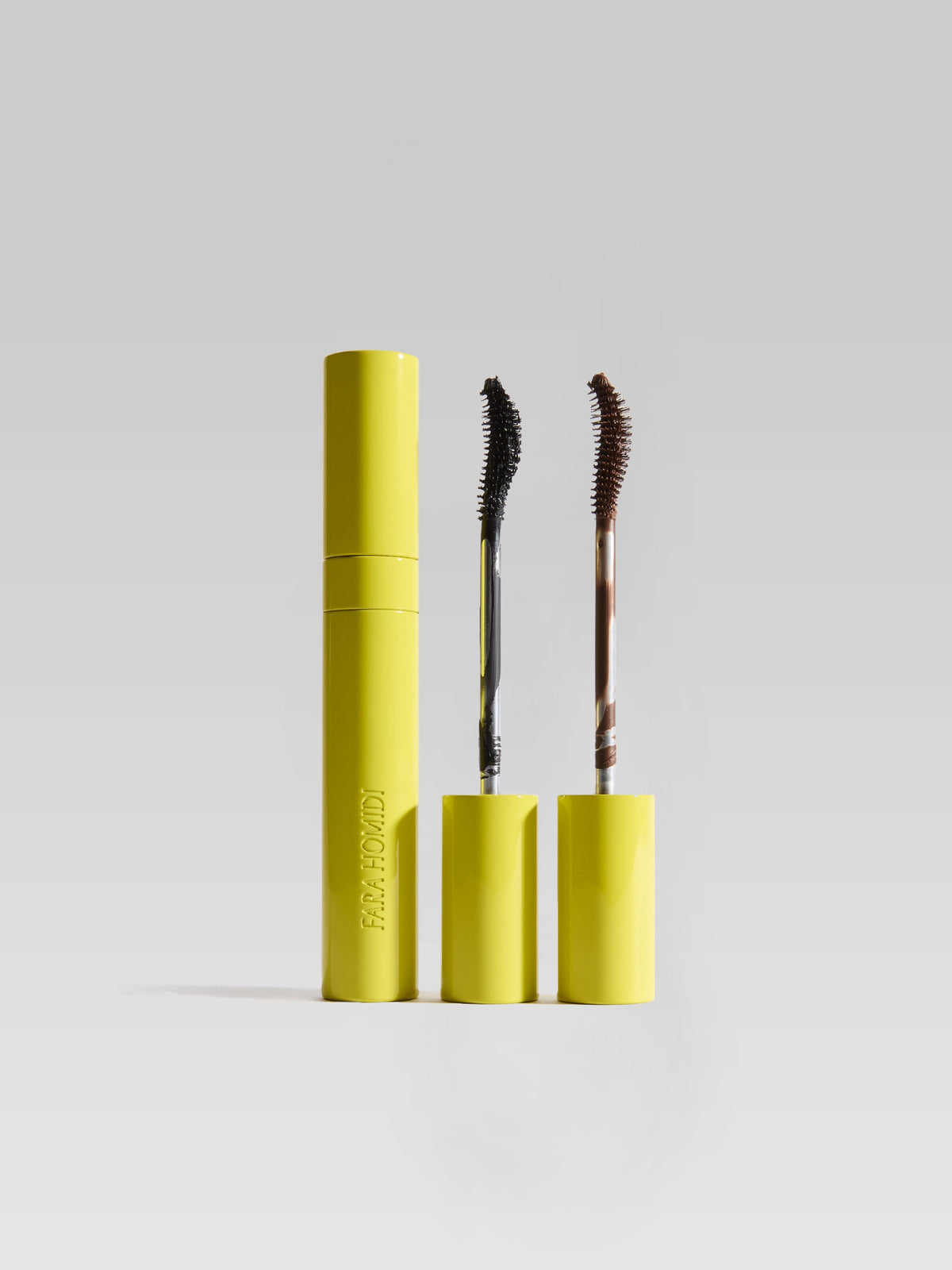 Fara Homidi FM Mascara with black and brown mascara brushes