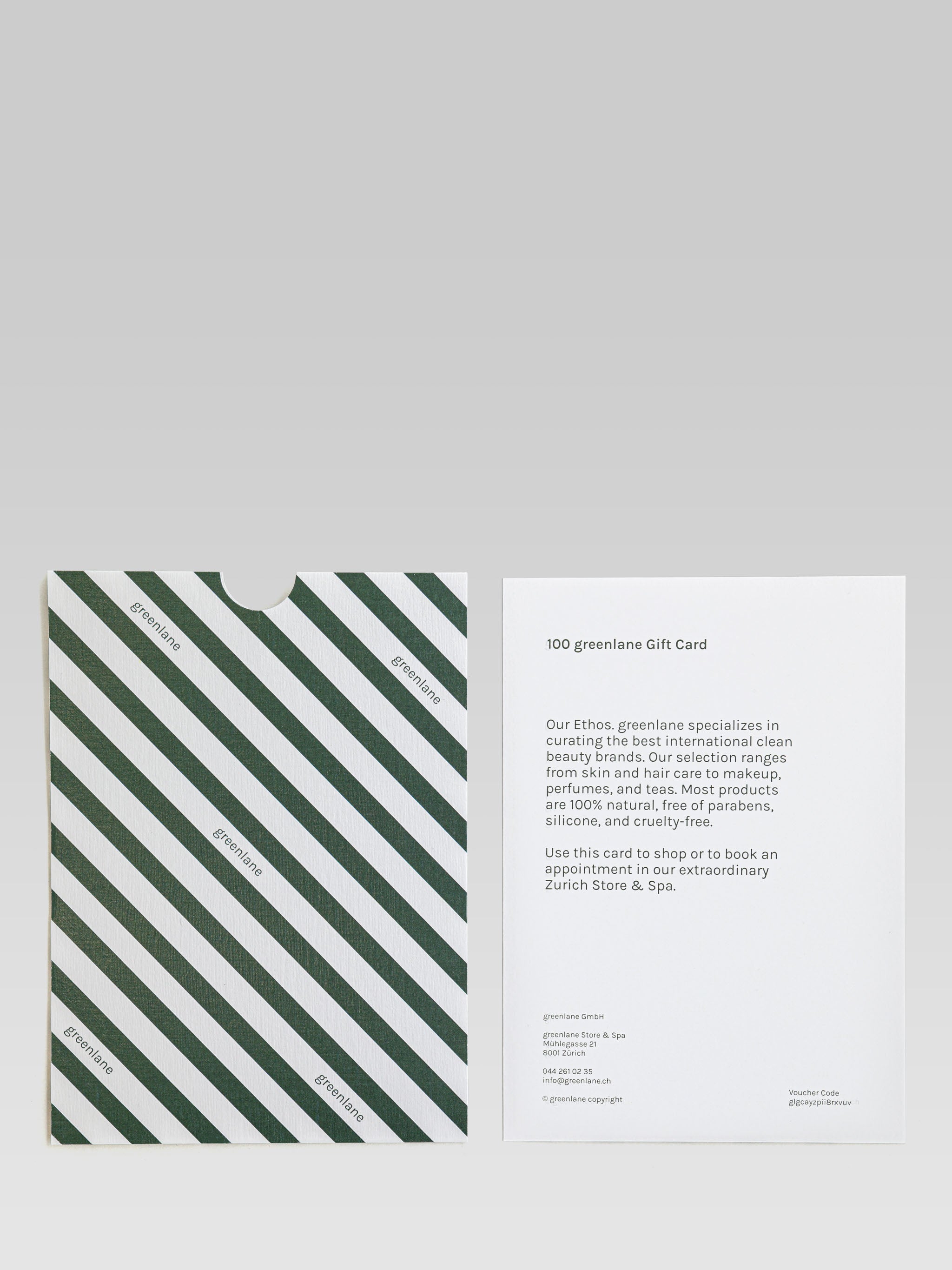 GREENLANE Beauty Gift Card for clean beauty products and spa treatments in Zurich