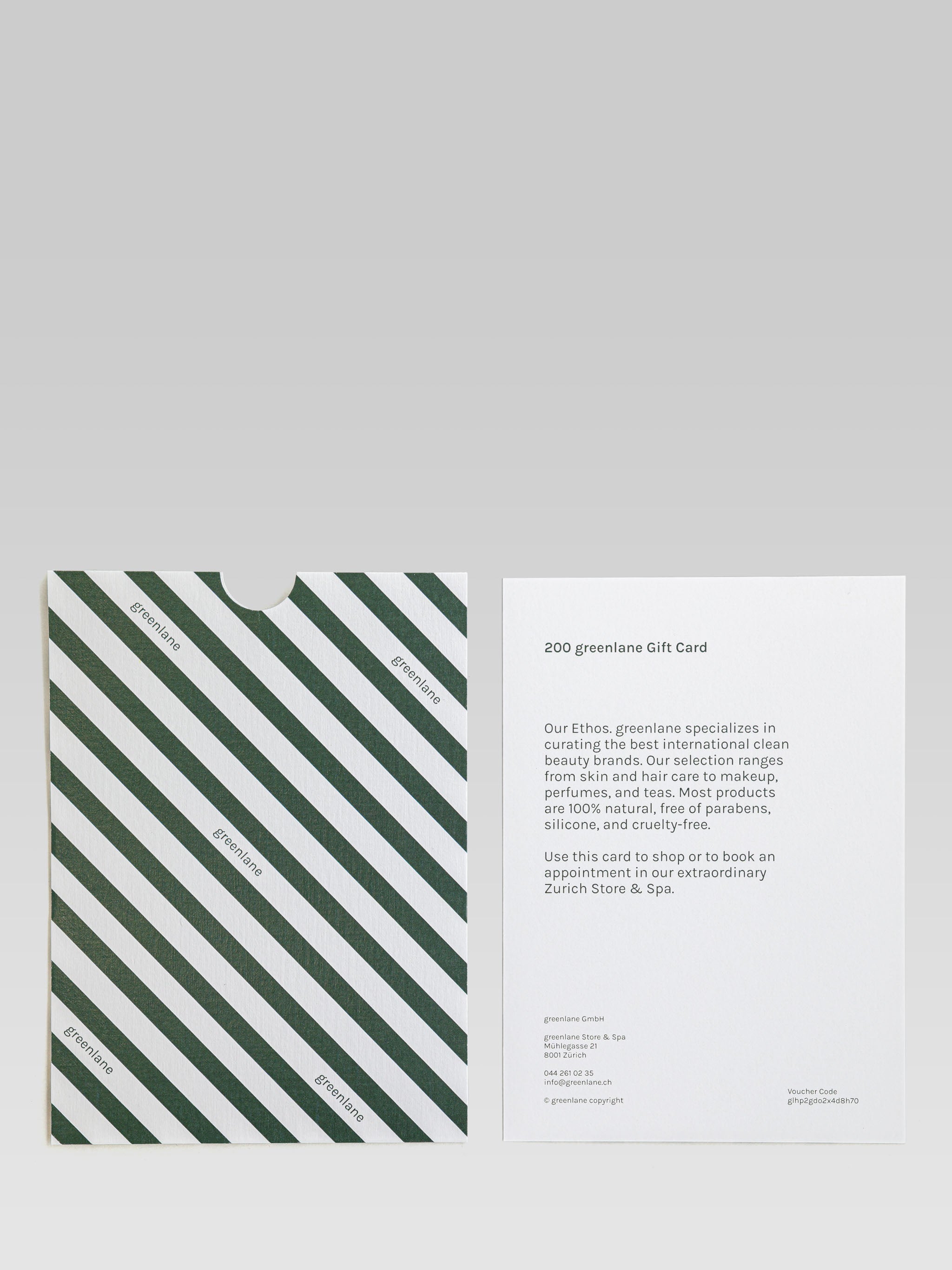 GREENLANE Beauty Gift Card for clean beauty products and spa treatments in Zurich