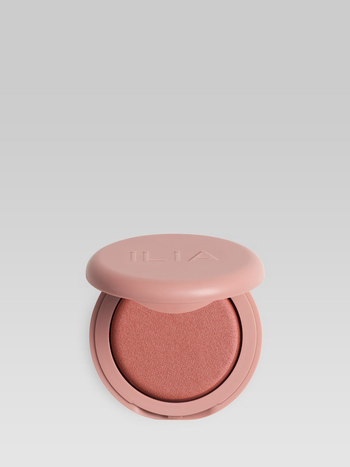 ILIA Beauty Soft Focus Blurring Blush in Breathless, a neutral pink blush in an open compact