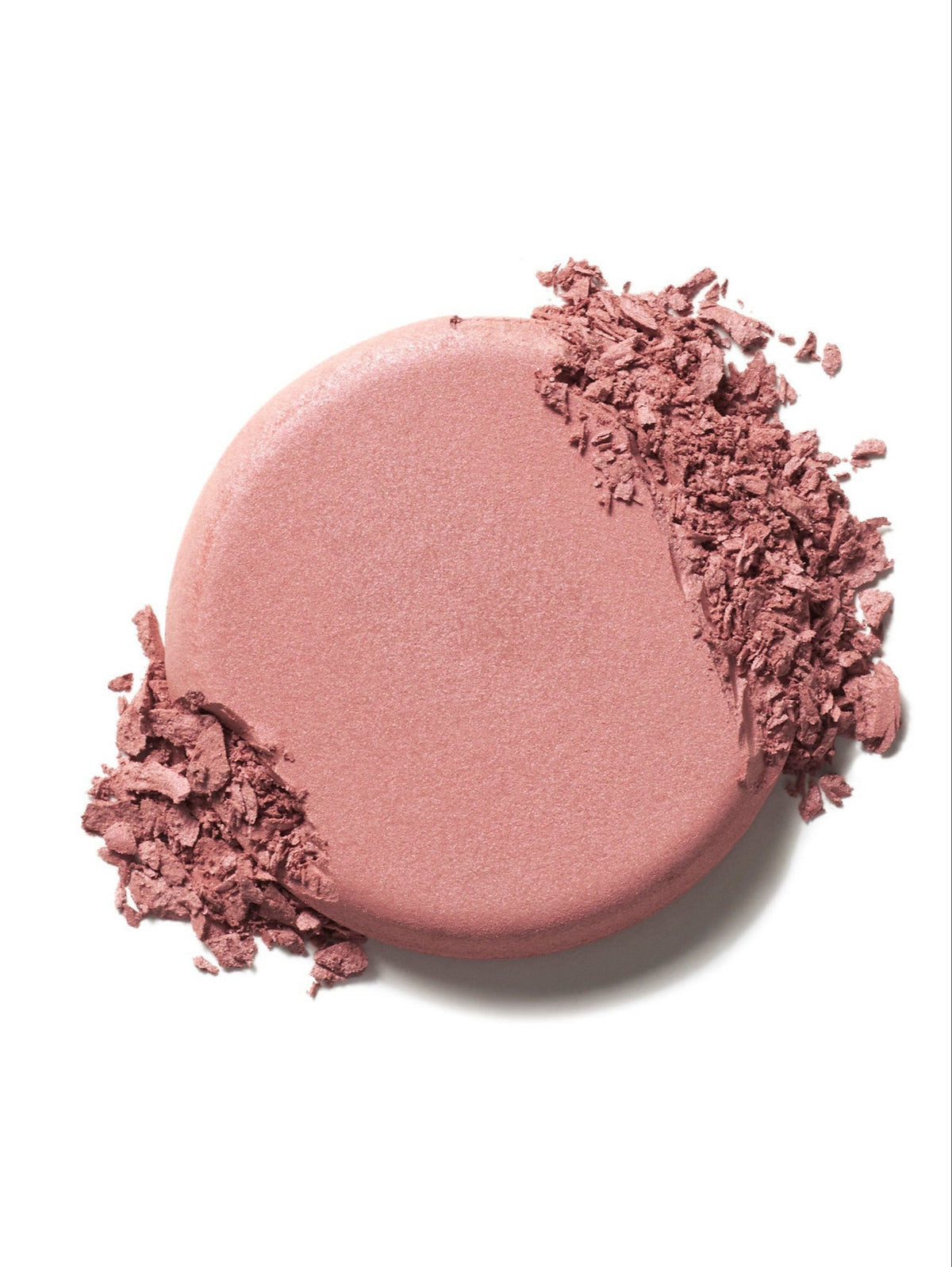 ILIA Beauty Soft Focus Blurring Blush in Glimpse, a mauve rose powder blush swatch with crushed pigment on a white background