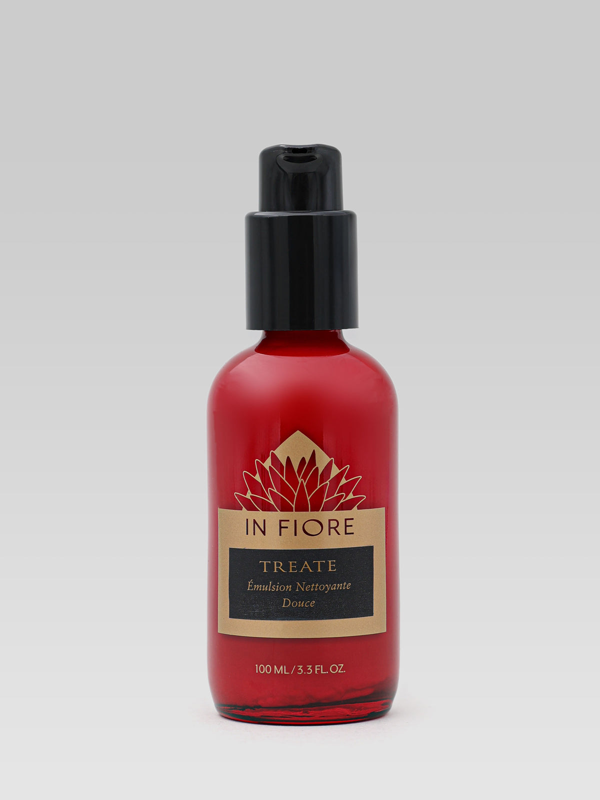 IN FIORE Treate Gentle Cleansing Emulsion 100 ml cleansing milk in red glass bottle