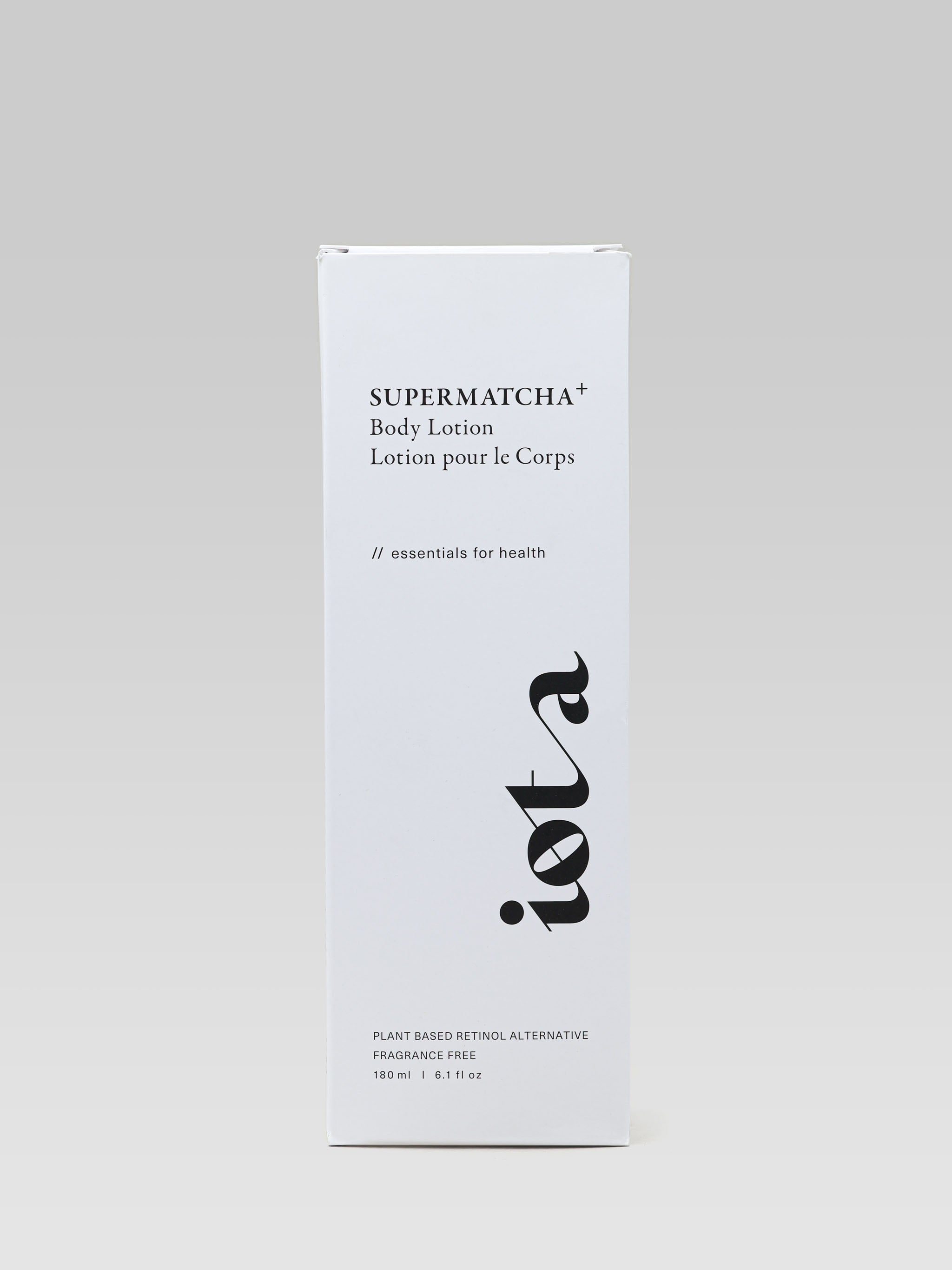 IOTA Supermatcha+ Body Lotion packaging, fragrance-free body lotion 180 ml