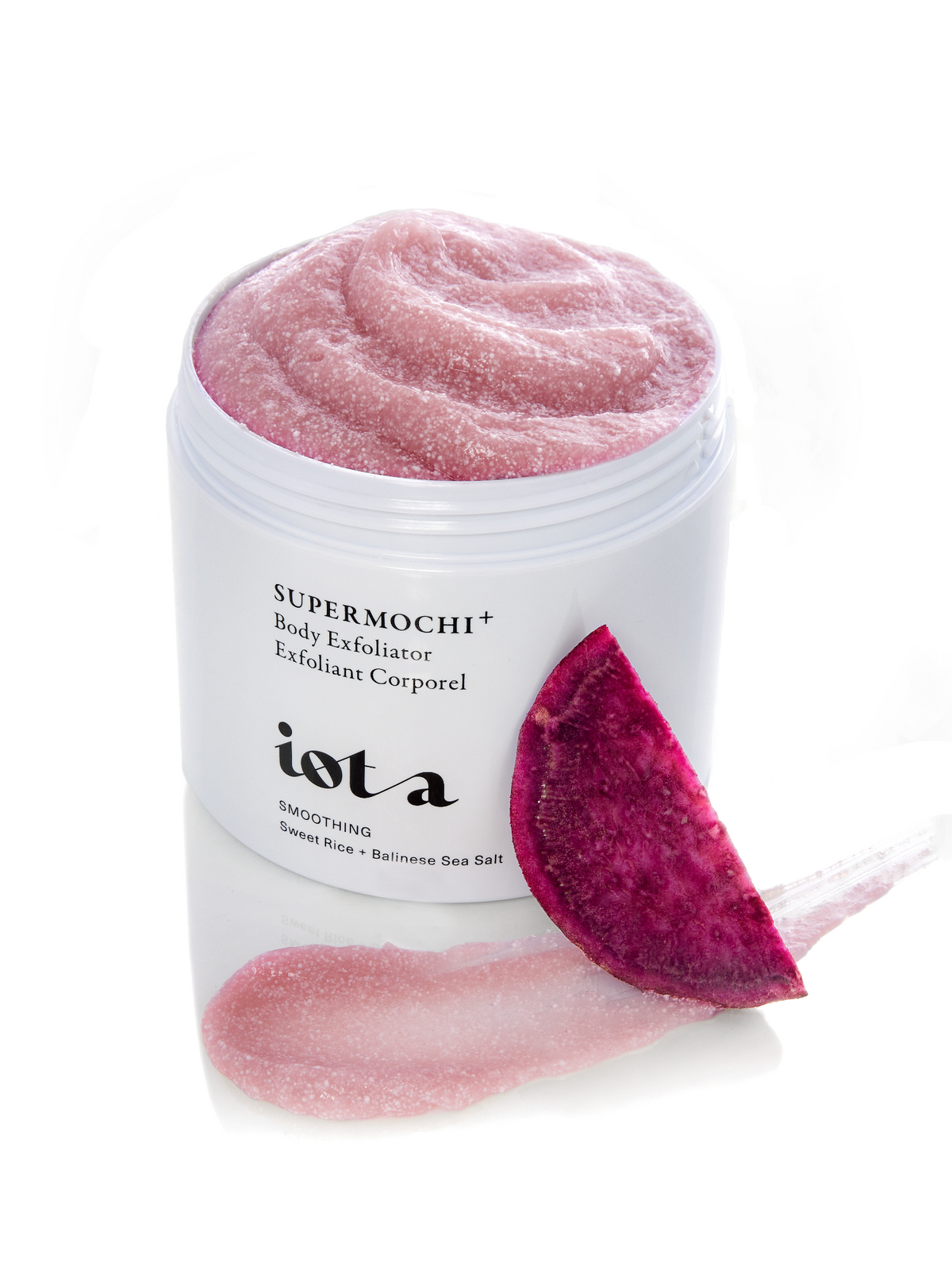 IOTA Supermochi+ Body Exfoliator with pink exfoliating texture