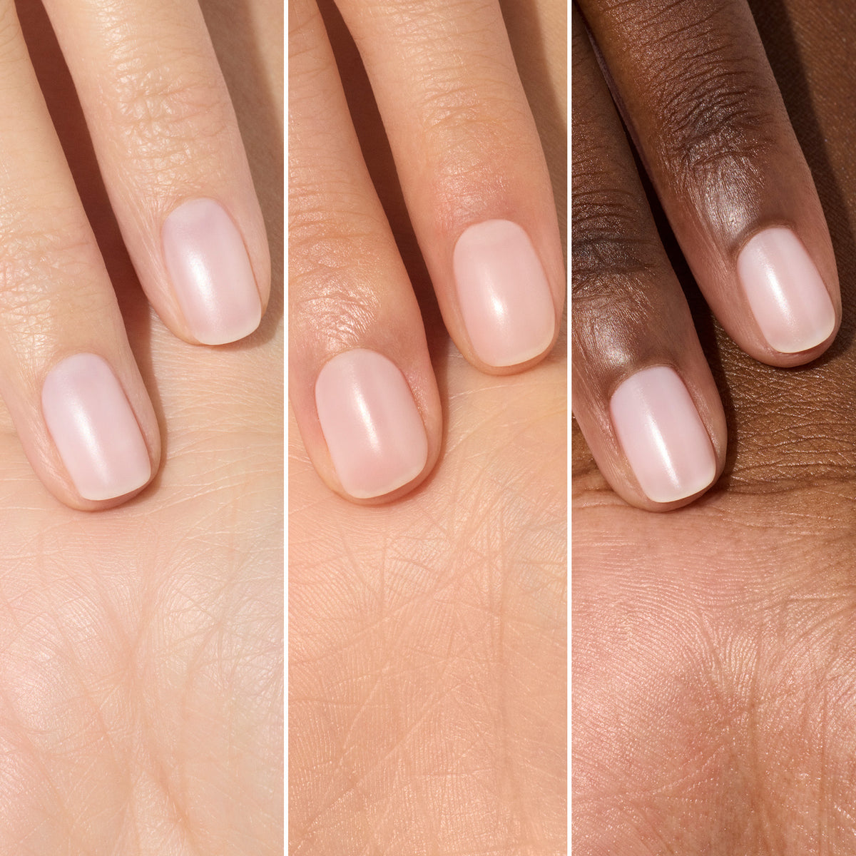 Manucurist Active Blur Powder Pink nail polish swatch on different skin tones