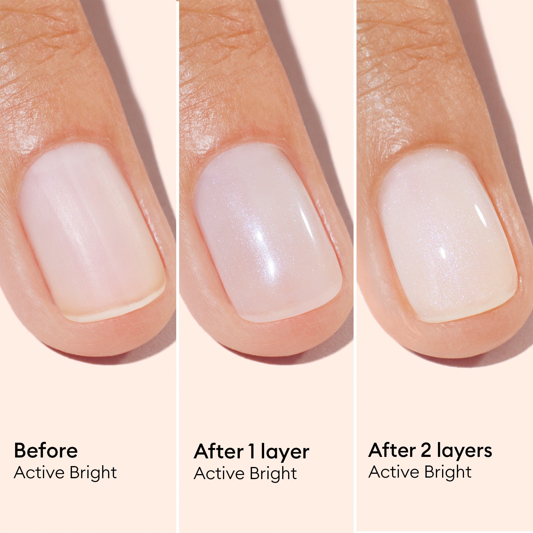 Manucurist Active Bright before and after one and two coats on nails