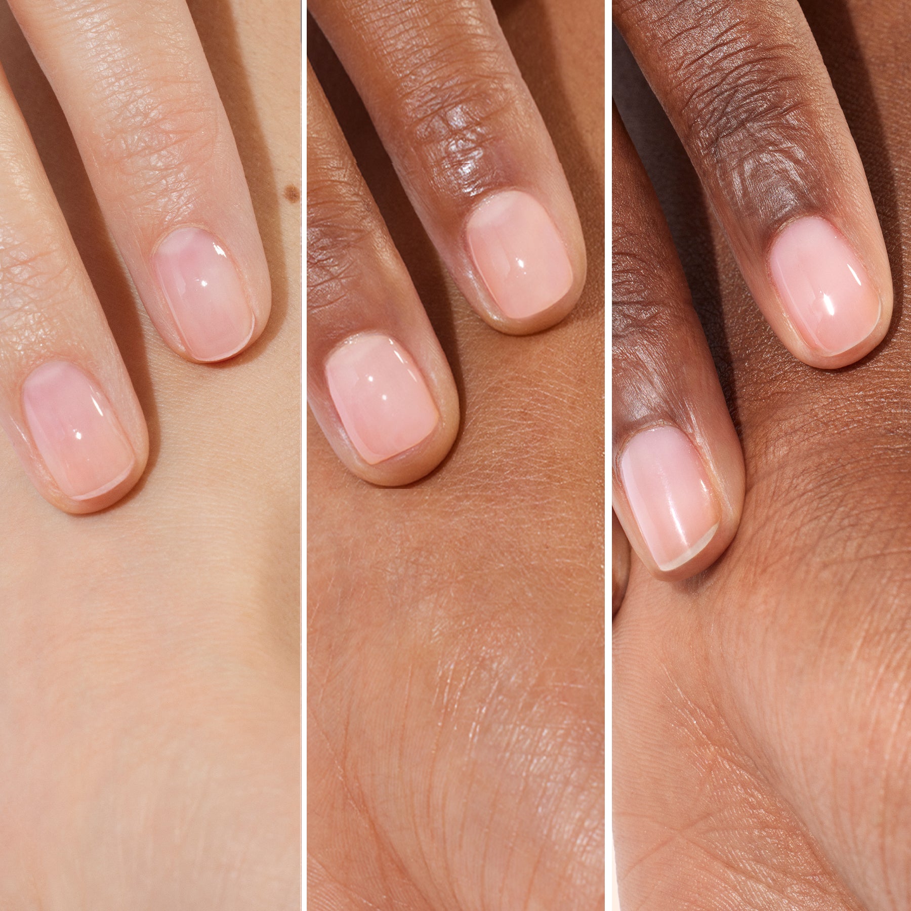 MANUCURIST Active Glow™ Raspberry shown on different skin tones with a natural pink finish