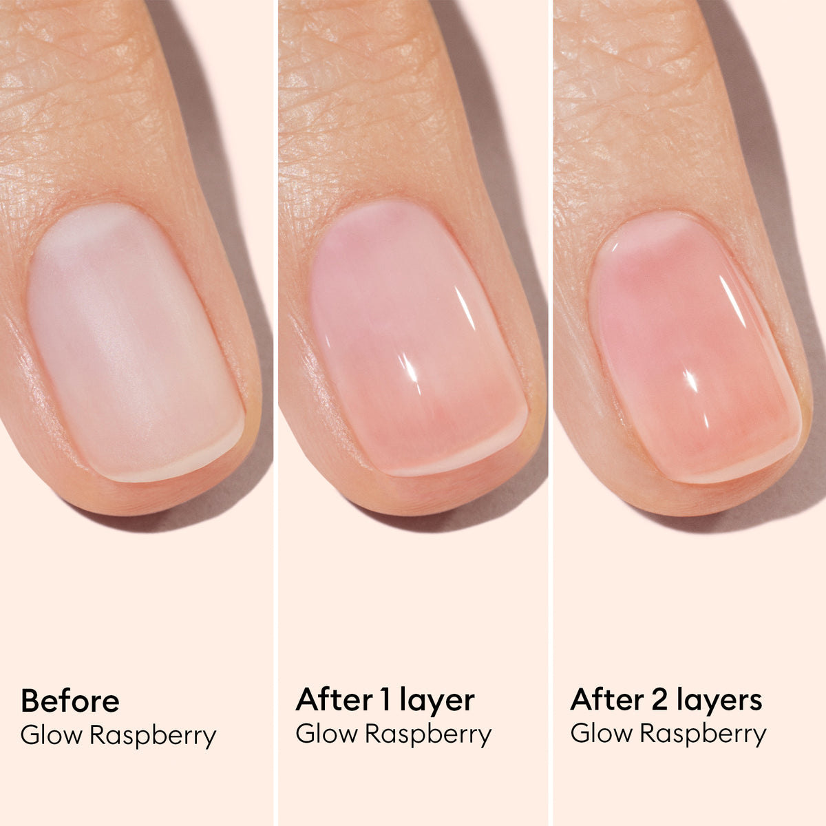 MANUCURIST Active Glow™ Raspberry before and after with one and two layers