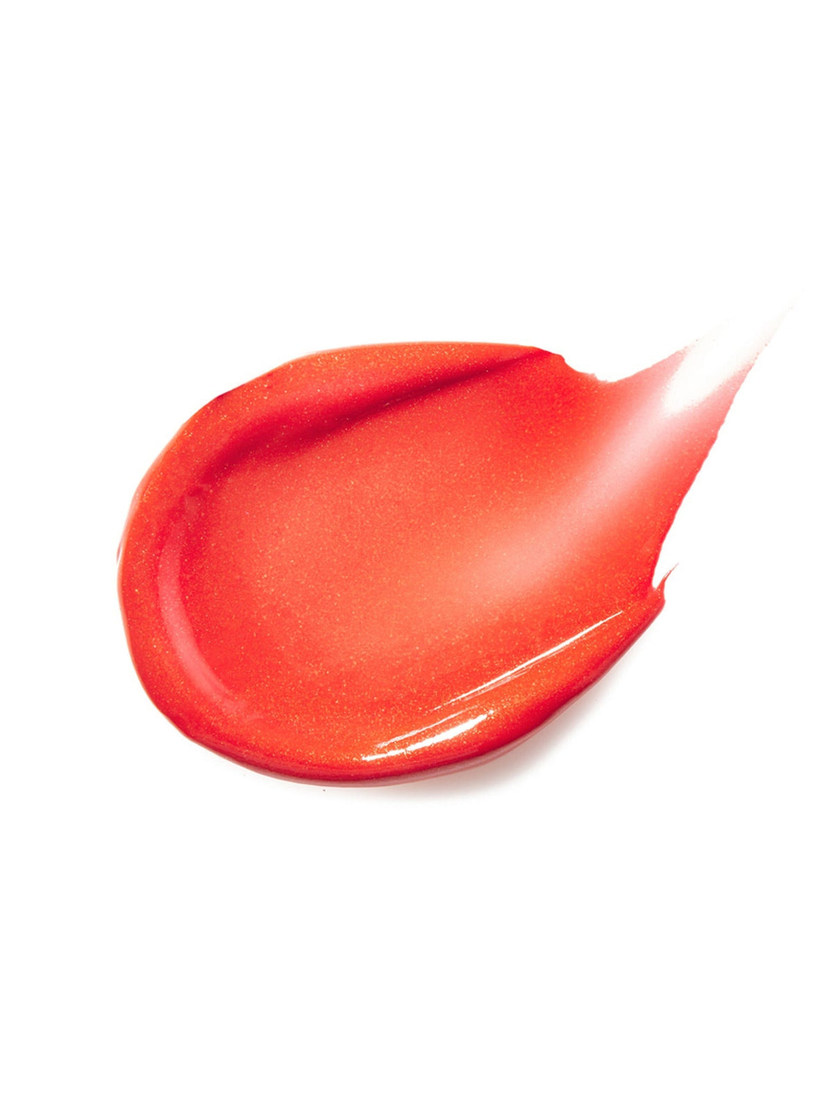 RMS Beauty LipLights Cream Lip Gloss in Babette, glossy coral-red swatch with a subtle shimmer