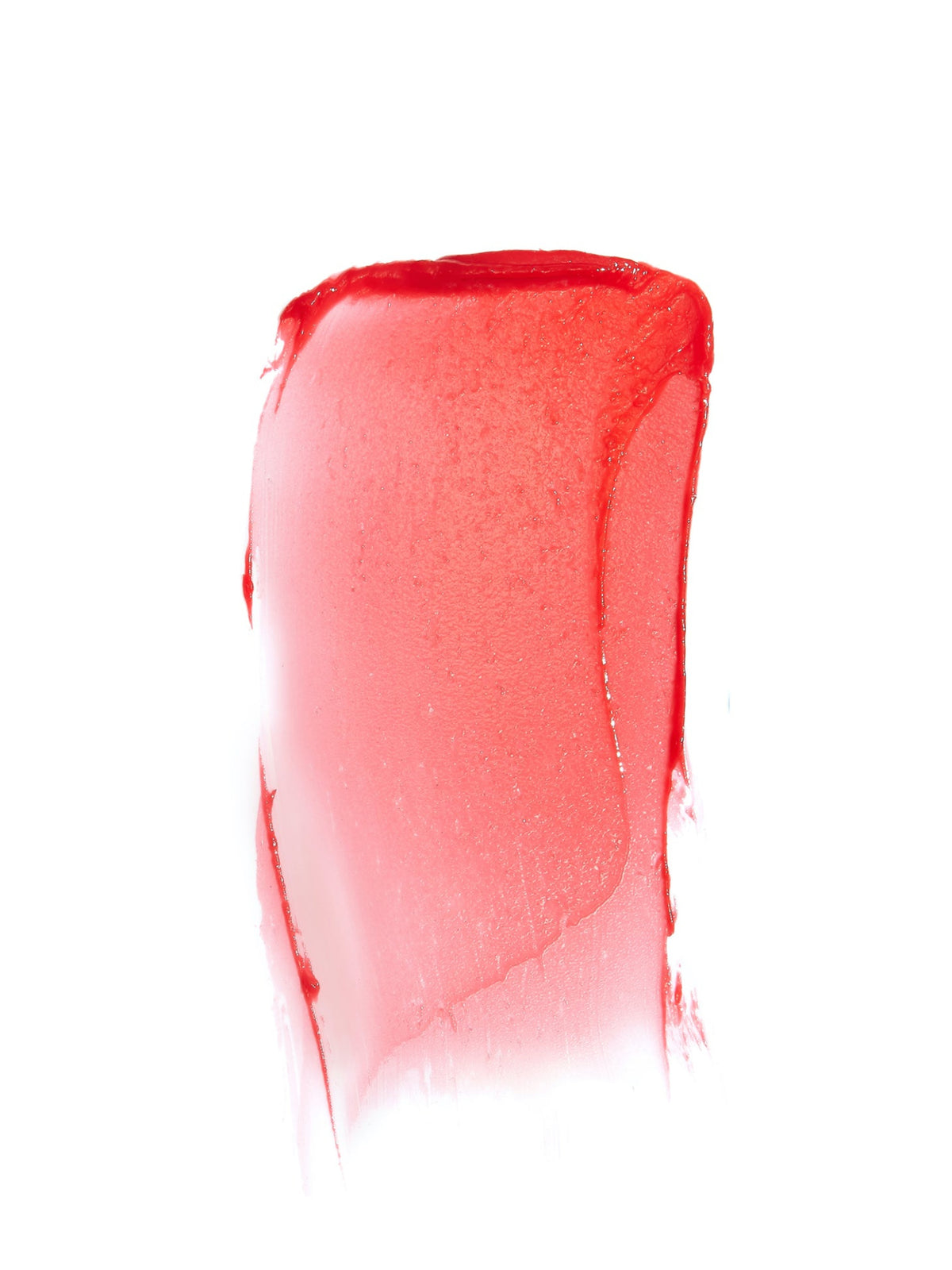 RMS Beauty Tinted Daily Lip Balm in Crimson Lane, close-up of a vibrant coral-red balm texture swatch on a white background