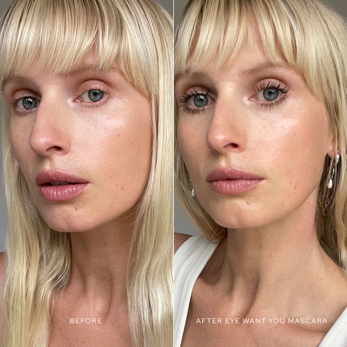 Westman Atelier Eye Want You Mascara before and after on lashes
