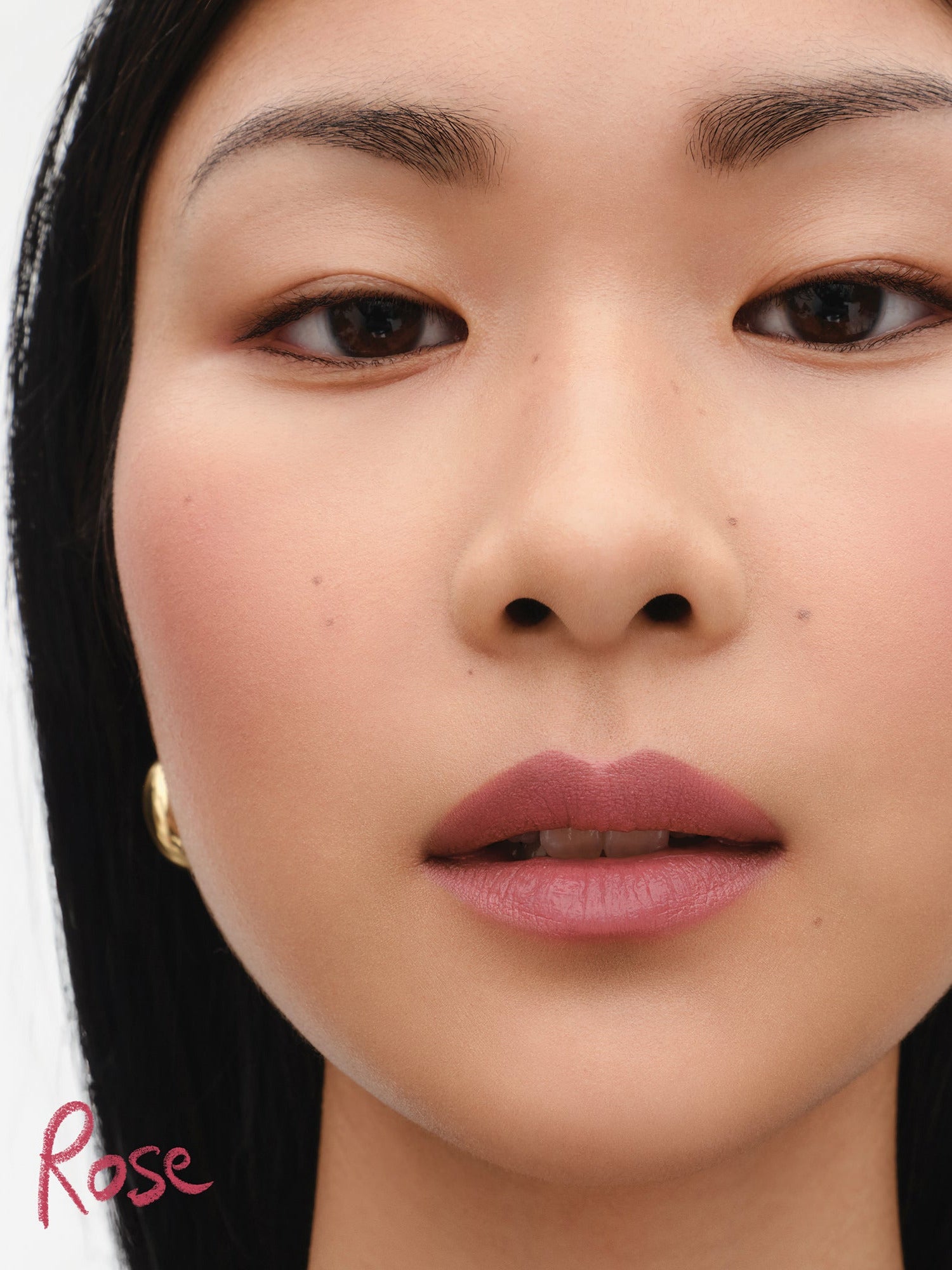 Westman Atelier Lip Suede Matte Lipstick in Rose on lips